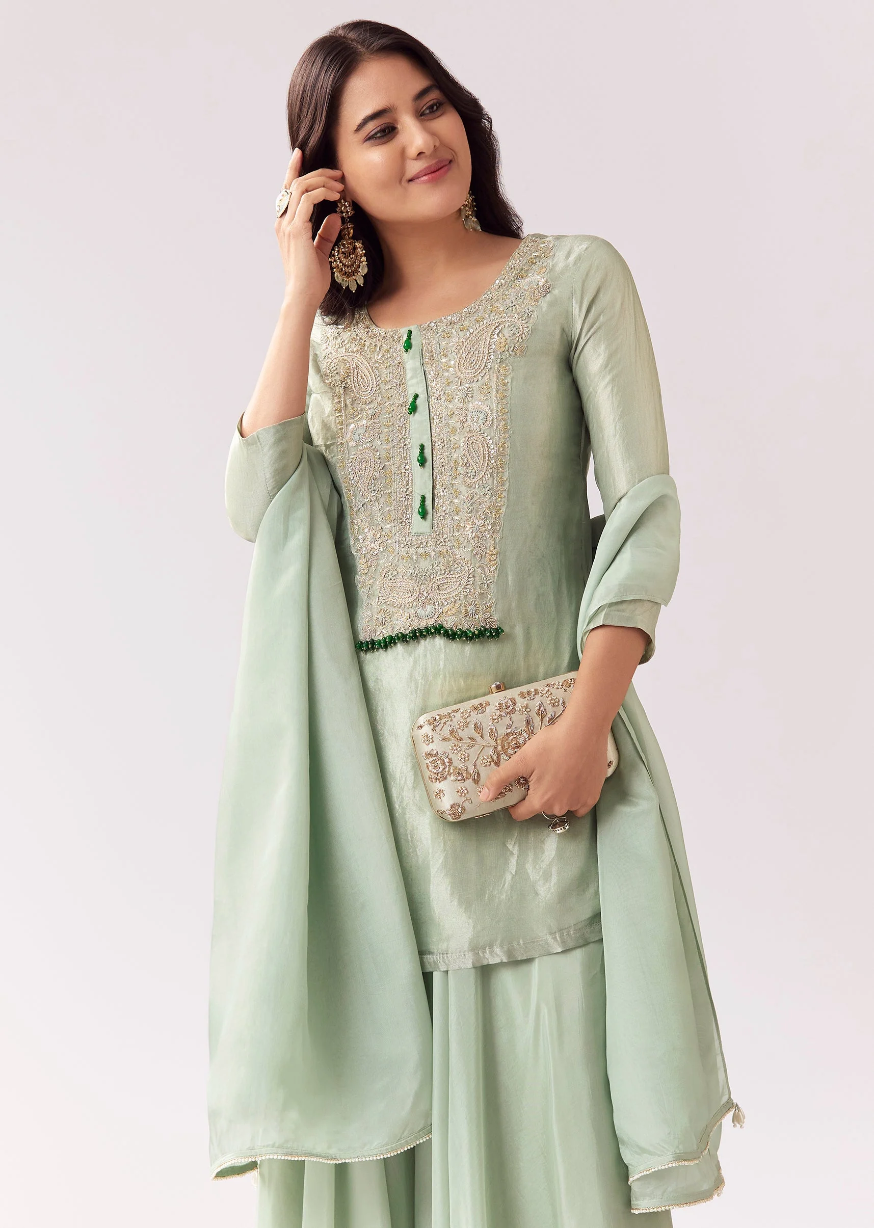 Green Zardozi Palazzo Suit - Image 4