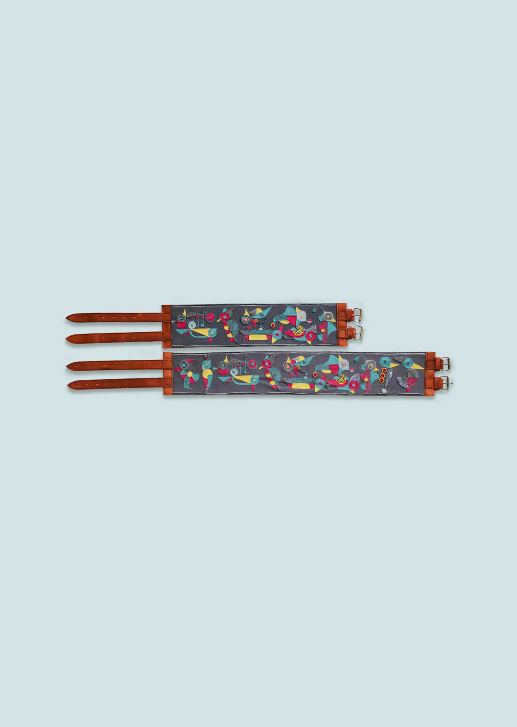 Grey And Pink Embroidered Waist Belt - Image 2
