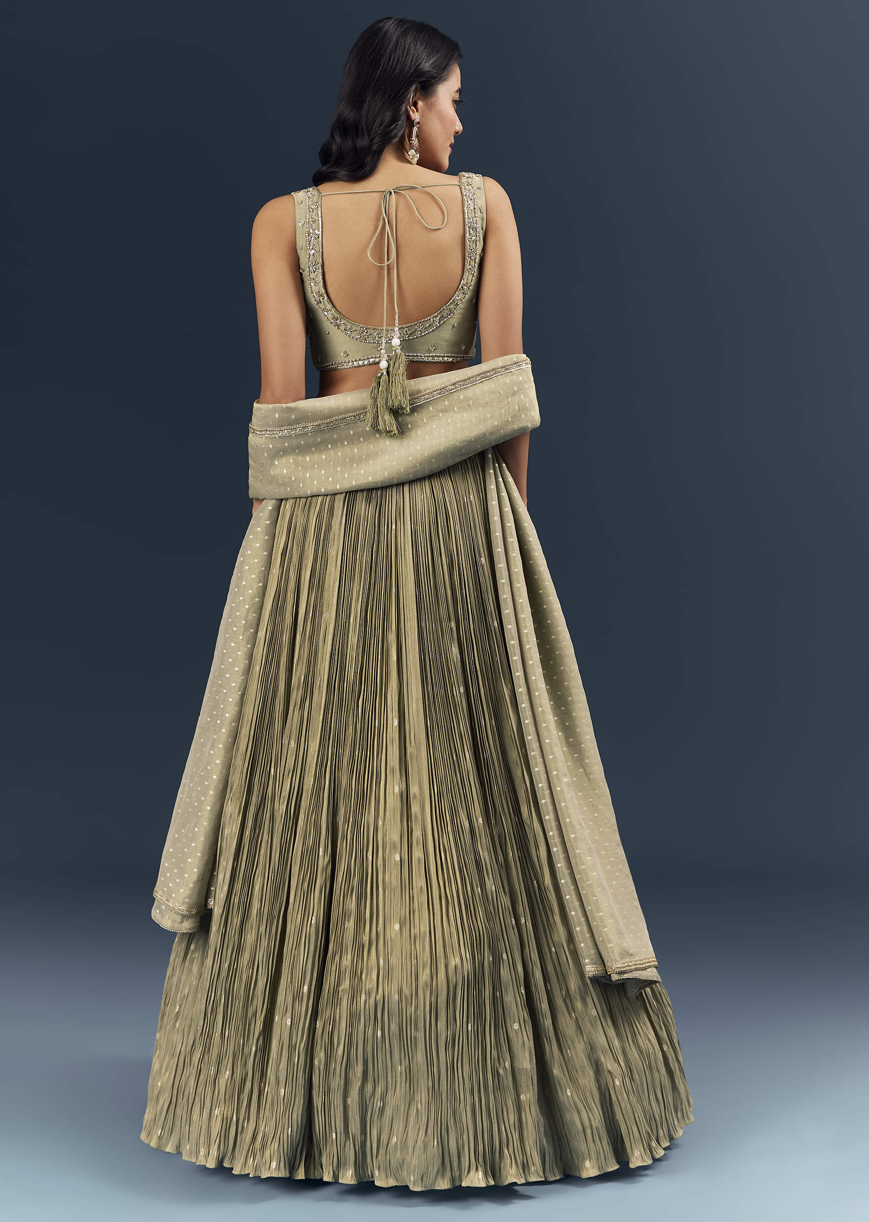 Grey Banarasi Silk Bridesmaid Lehenga With Intricate Hand Embroidery - Image 2