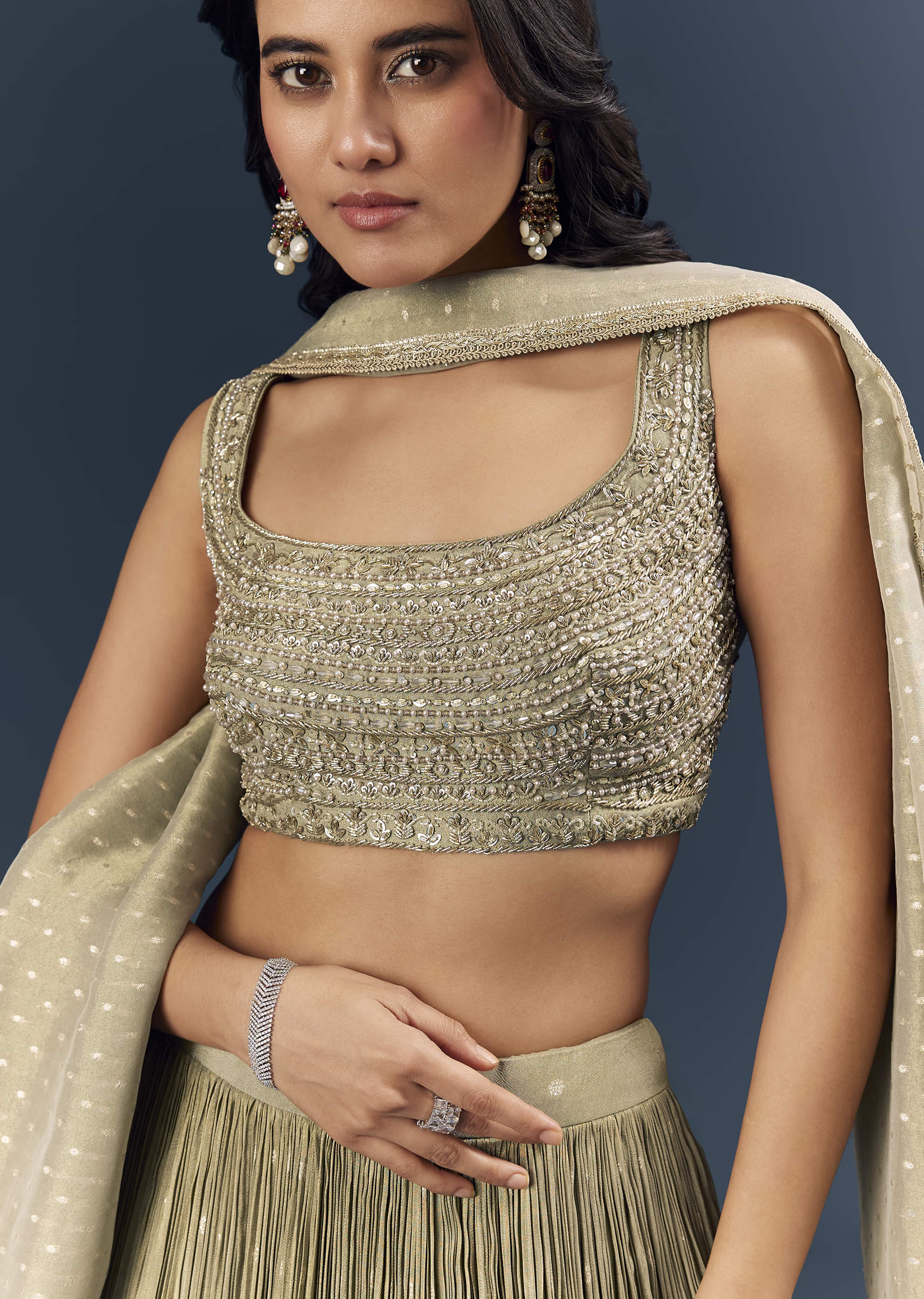 Grey Banarasi Silk Bridesmaid Lehenga With Intricate Hand Embroidery - Image 3