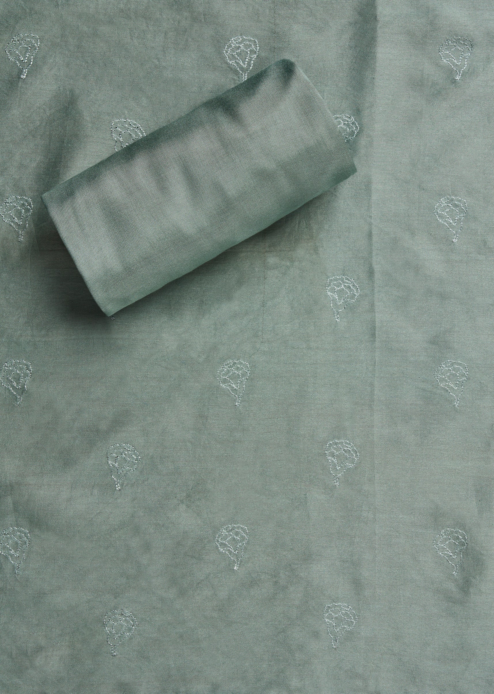 Grey Chanderi Printed Unstitched Suit Set - Image 3