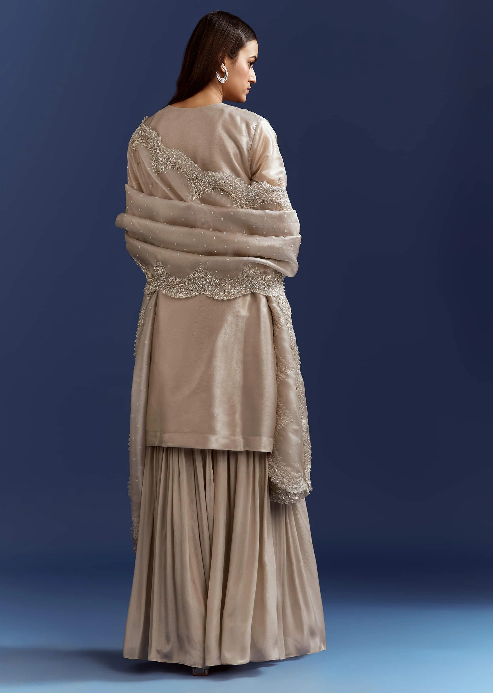 Grey Cutdana And Sequins Kurta With Stone Work Dupatta In Tissue - Image 5