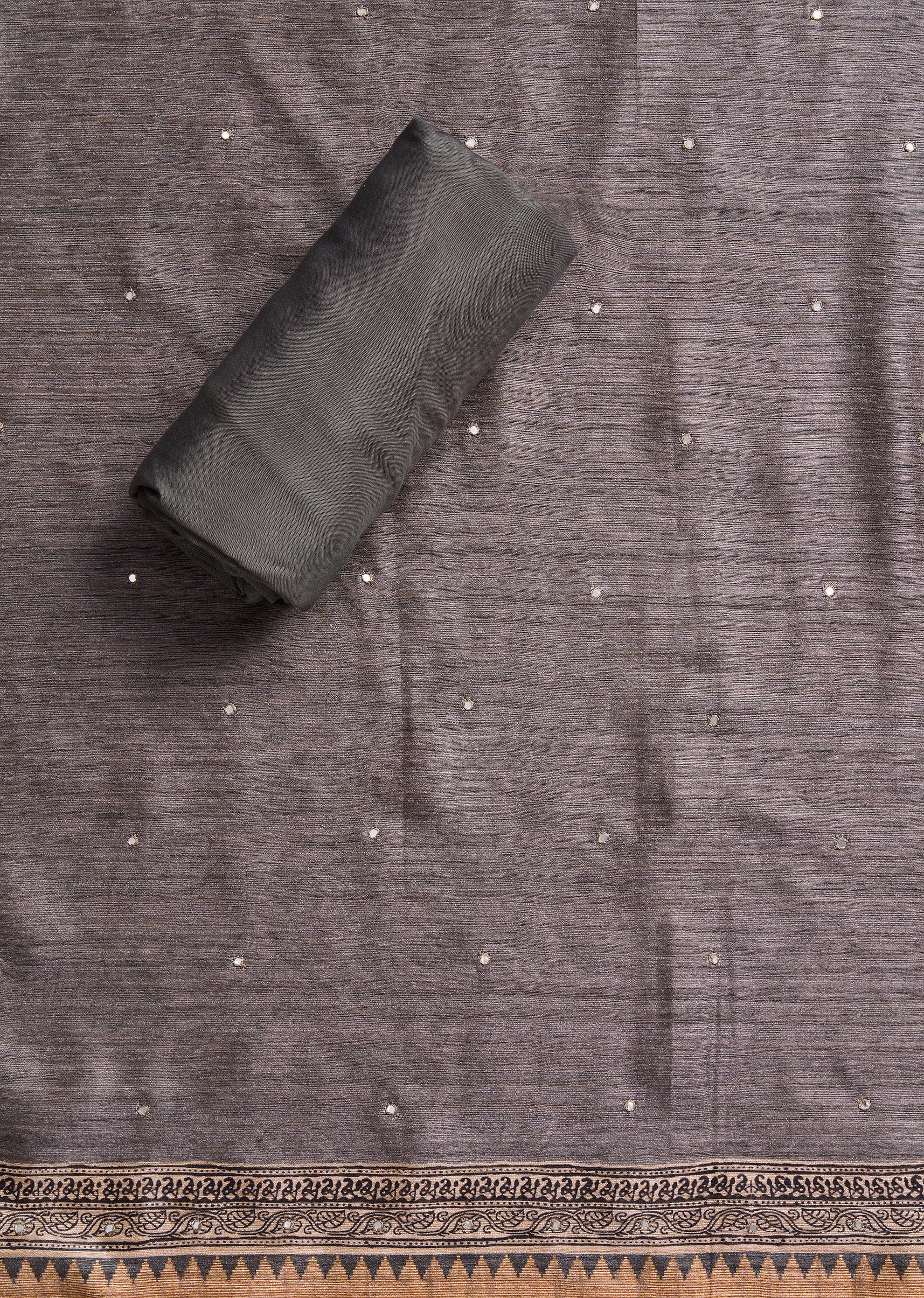 Grey Dola Silk Unstitched Suit Set - Image 4