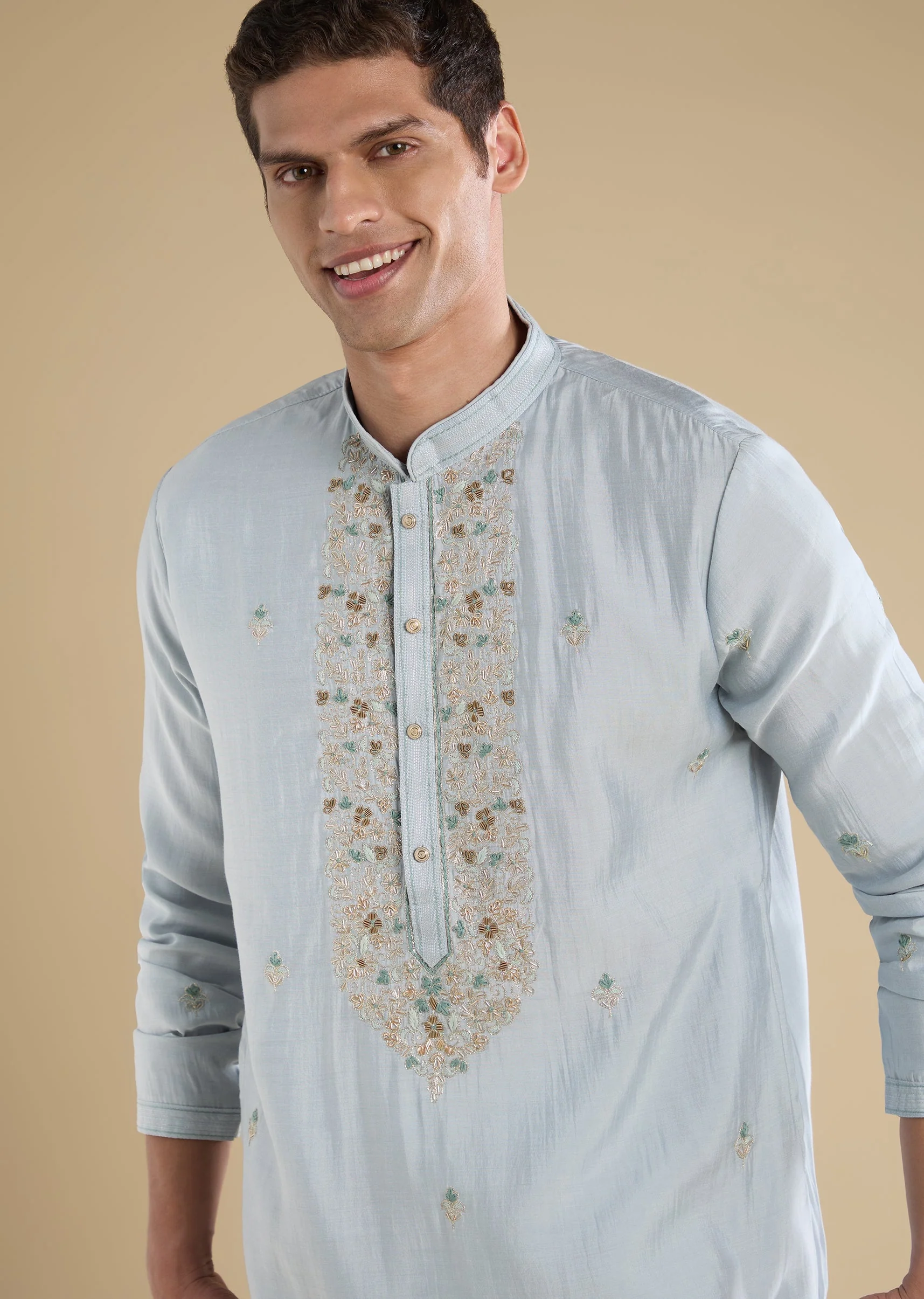 Grey Embellished Kurta Sets And Pants - Image 2
