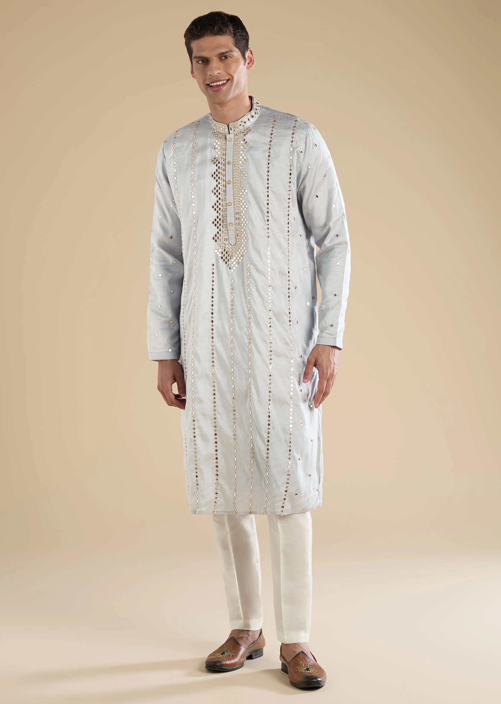 Grey Embroidered Kurta Set