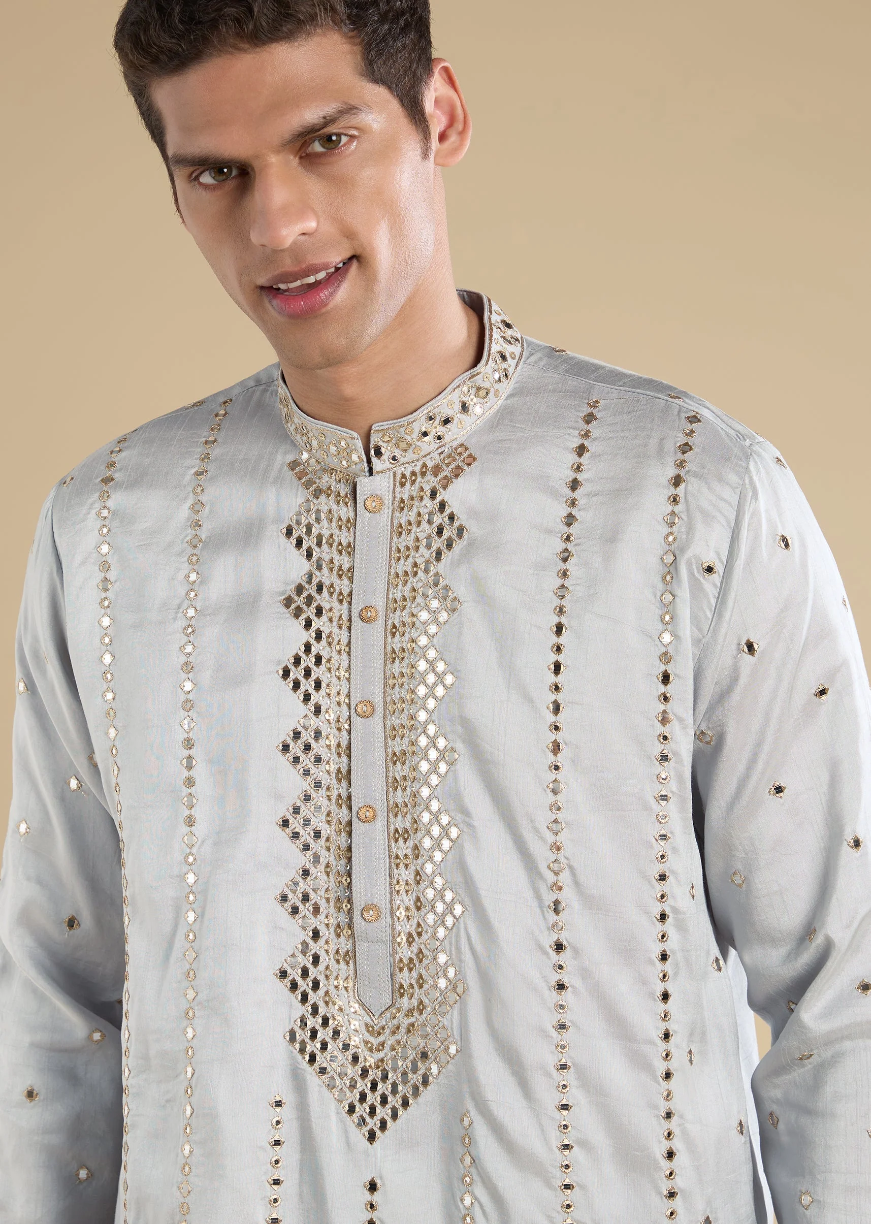 Grey Embroidered Kurta Set - Image 2