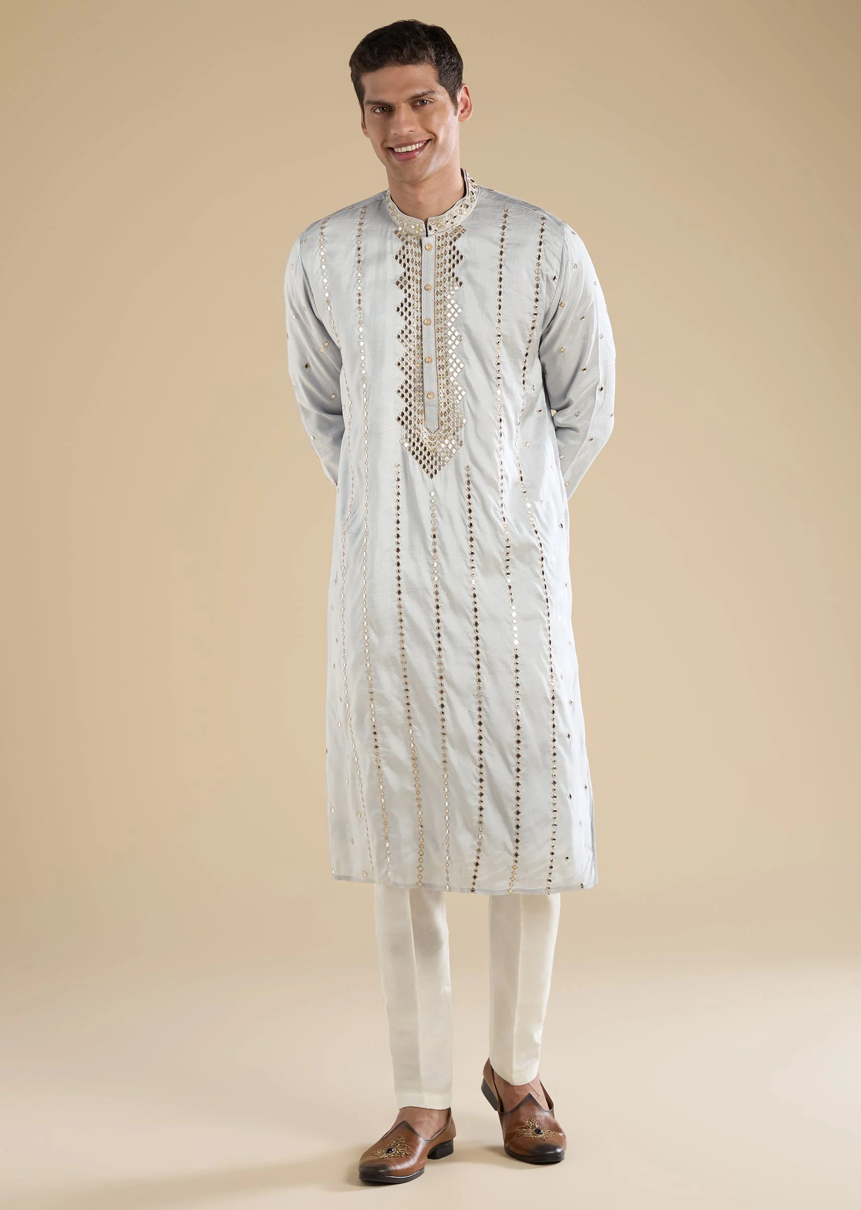 Grey Embroidered Kurta Set - Image 3