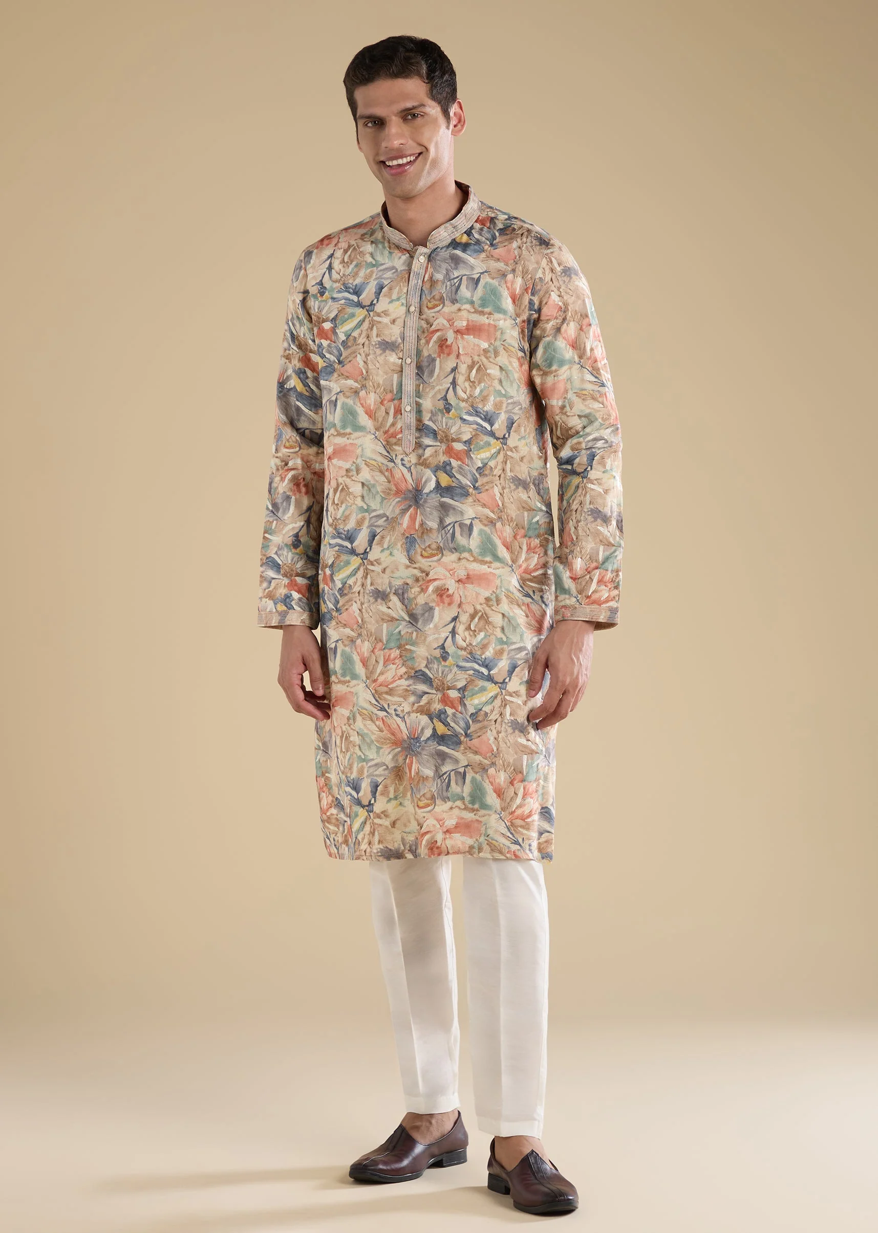 Grey Embroidered Kurta Set With Pants