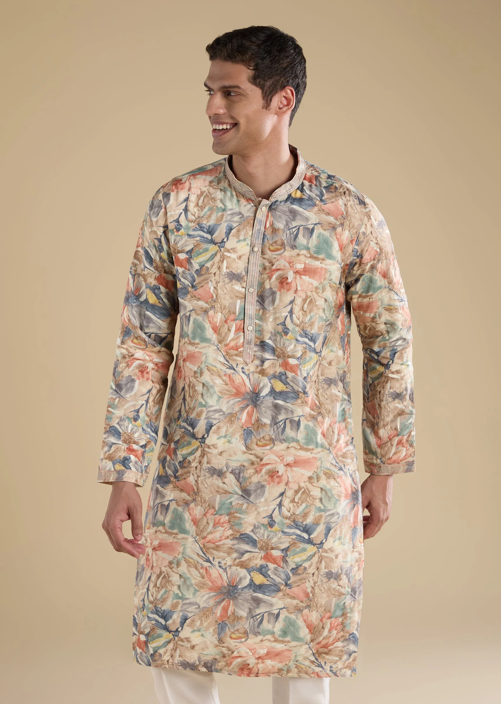 Grey Embroidered Kurta Set With Pants - Image 4