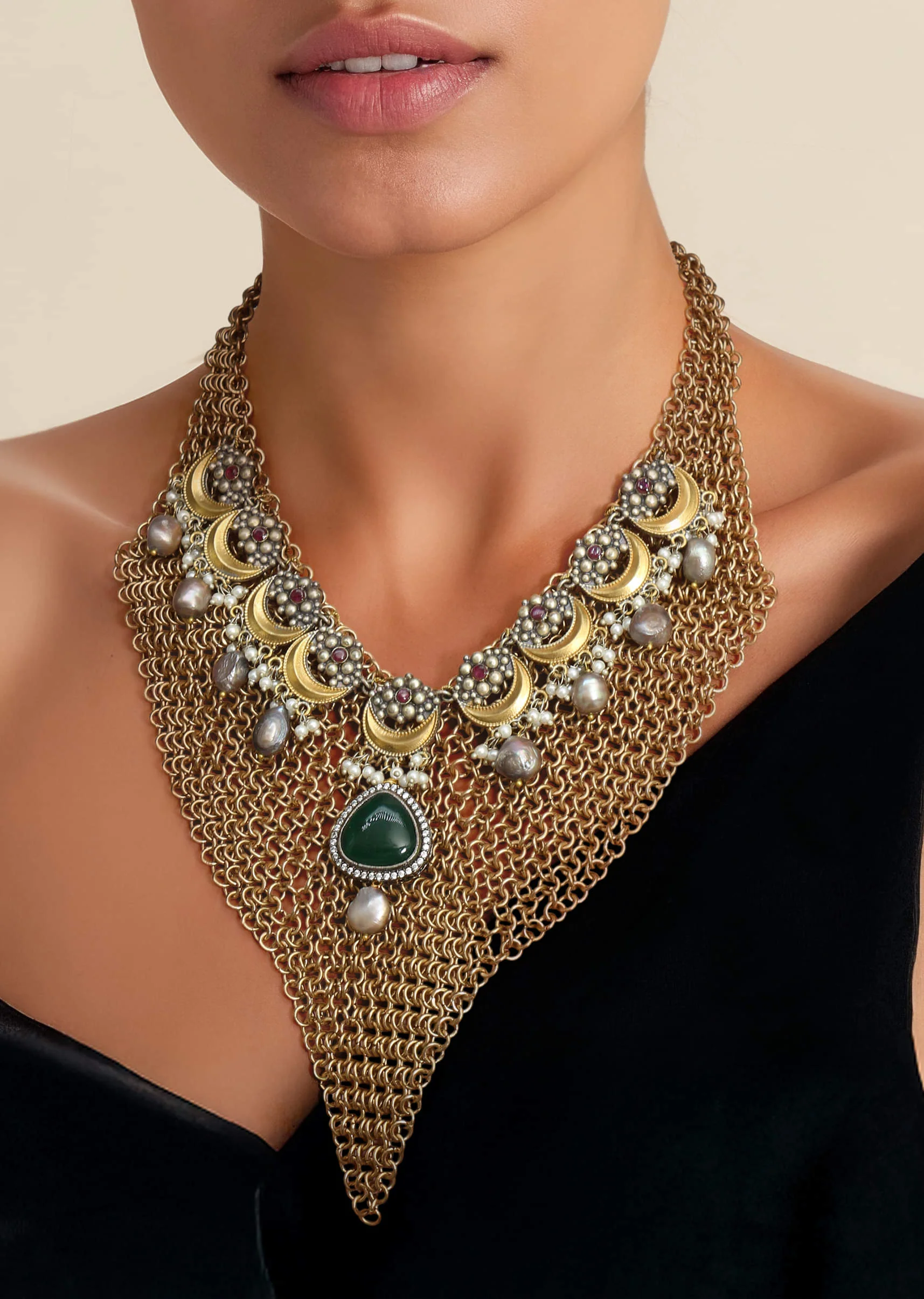 Grey Fusion Chain Tassel Statement Necklace