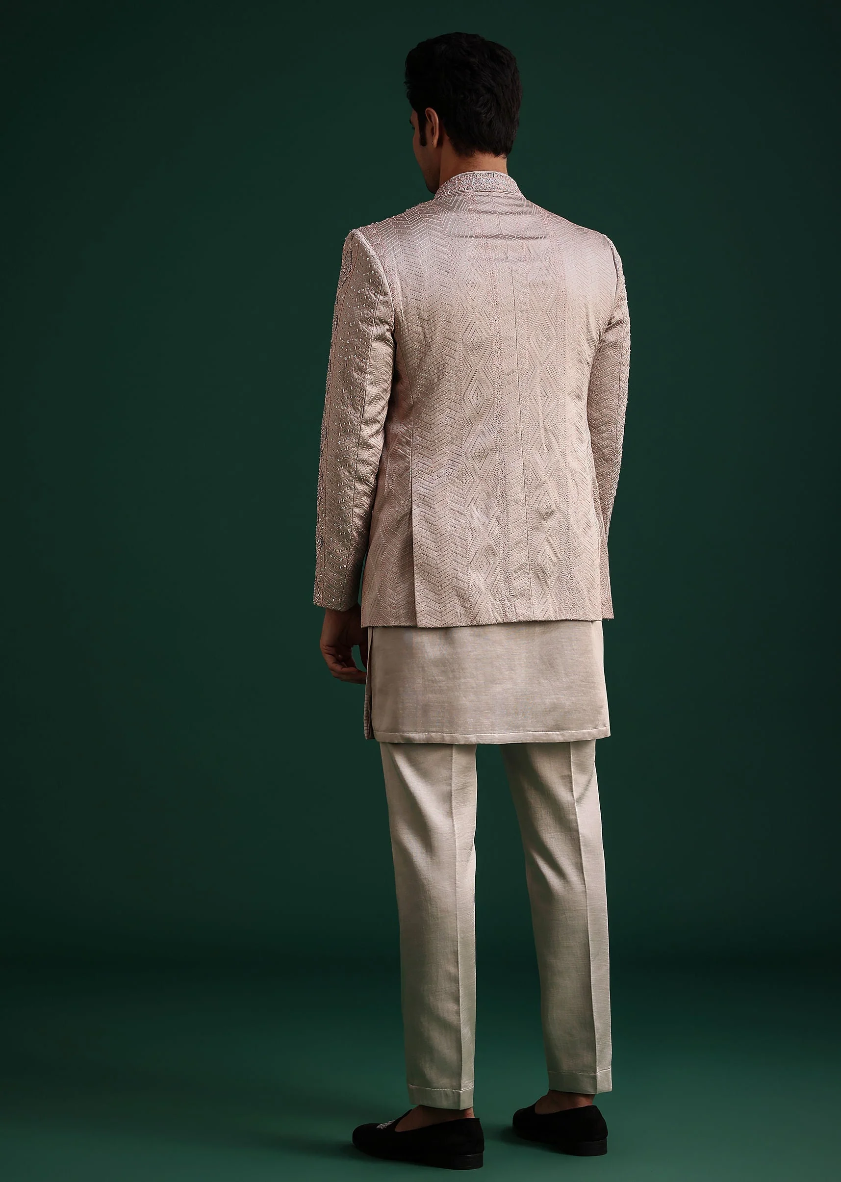 Grey Hand Work Jacket Kurta Set - Image 5