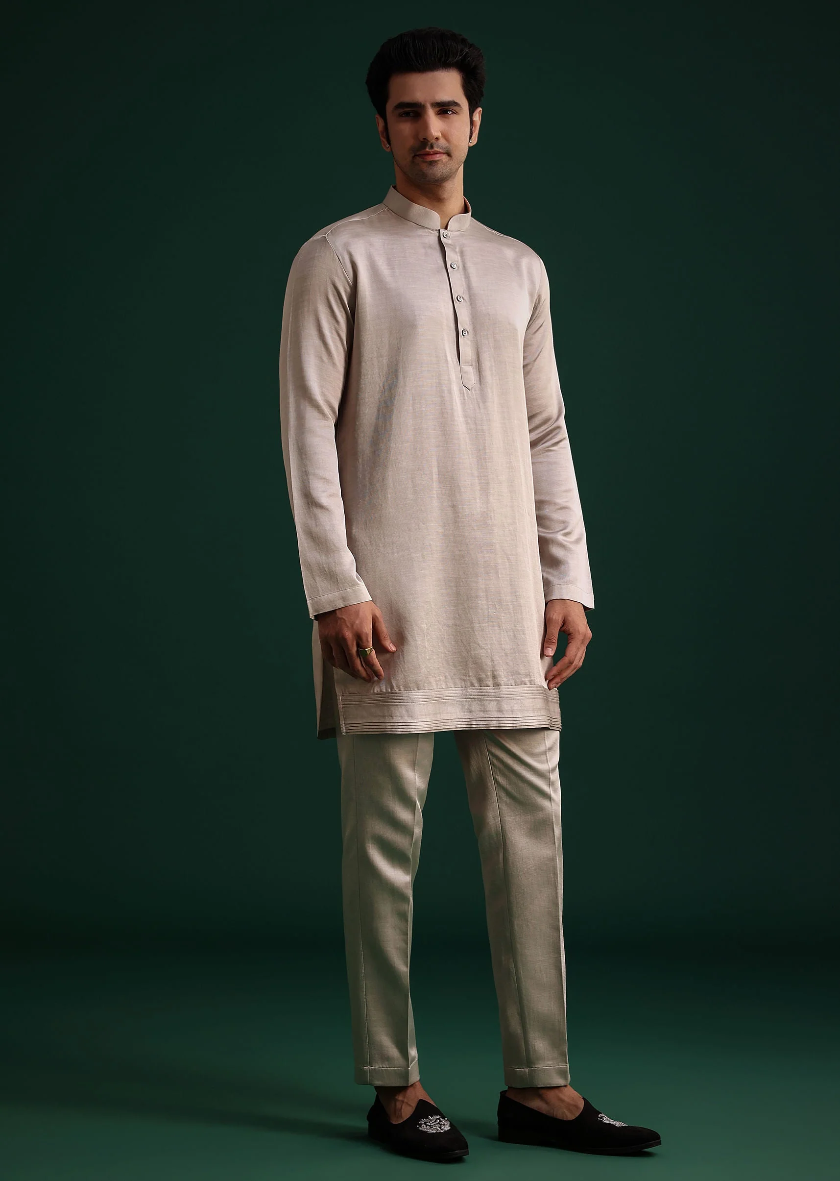 Grey Hand Work Jacket Kurta Set - Image 6