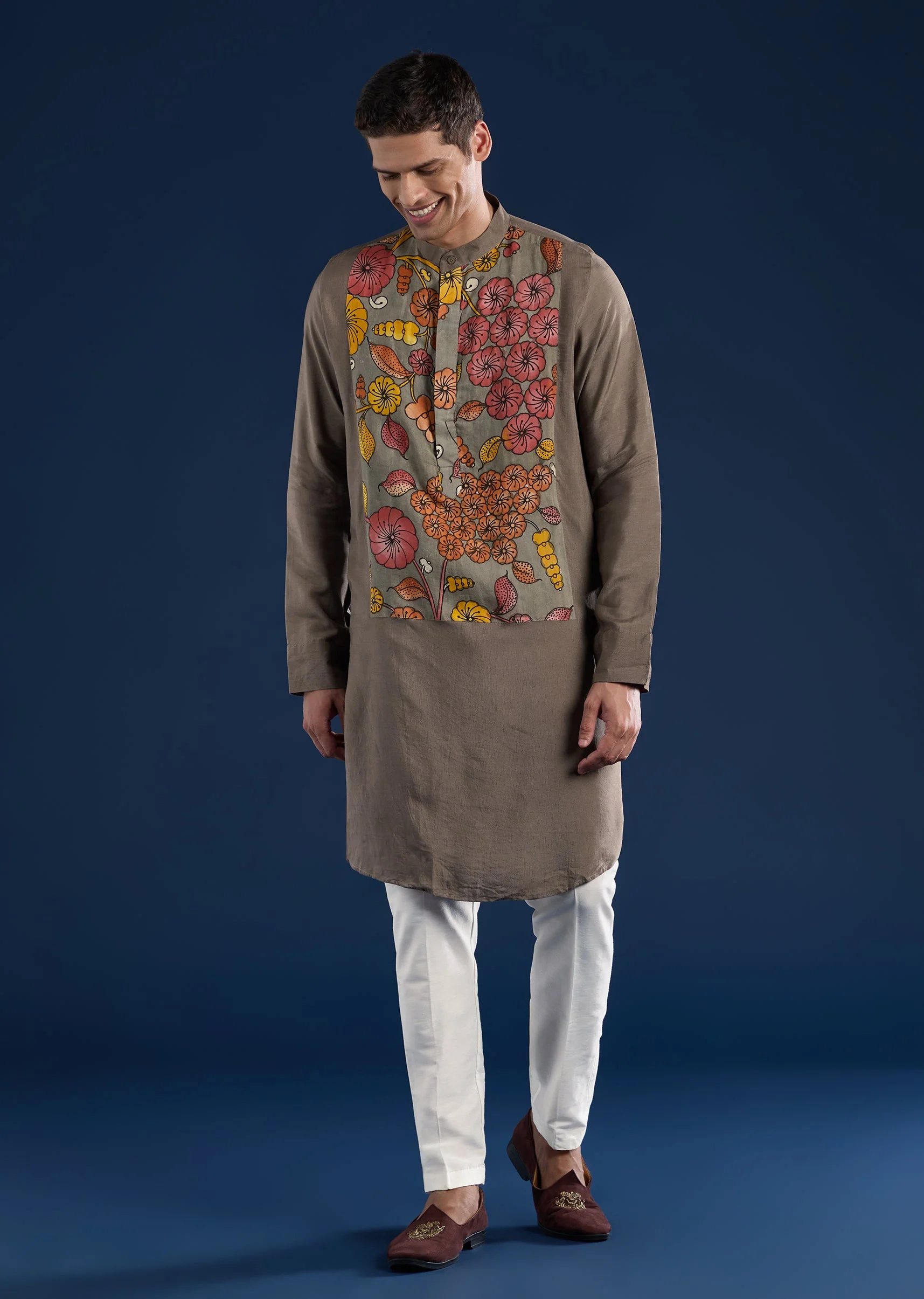 Grey Handpainted Kalamkari Kurta Set