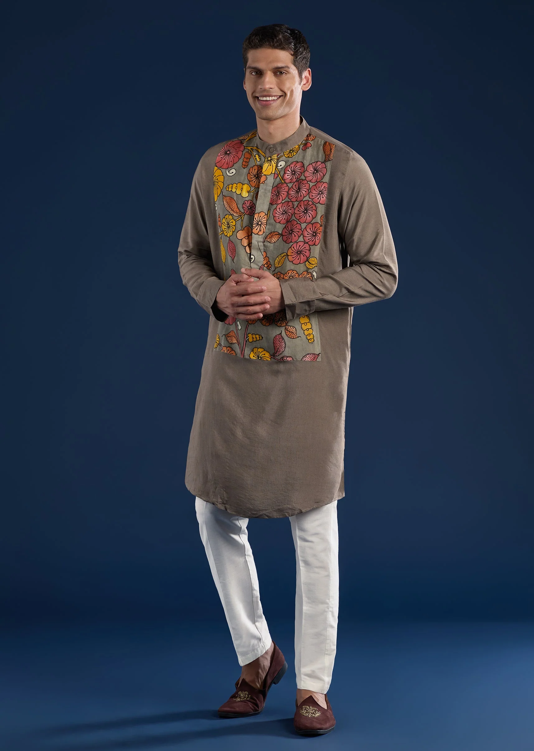 Grey Handpainted Kalamkari Kurta Set - Image 3