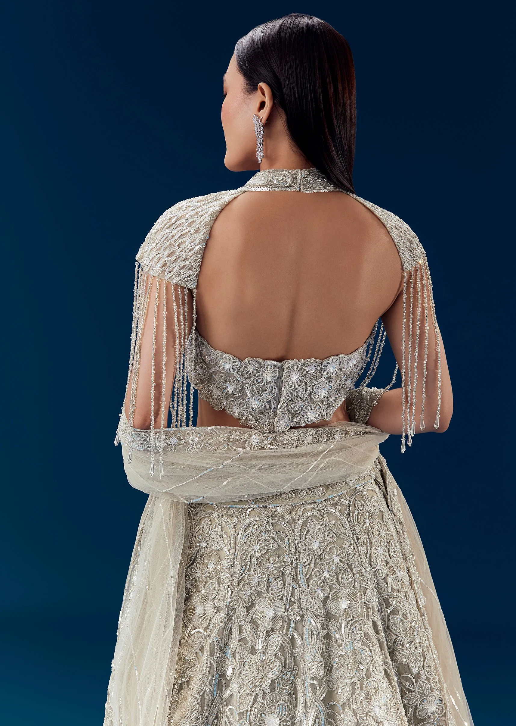 Grey Heavy Embroidered Bridal Lehenga Set - Image 6