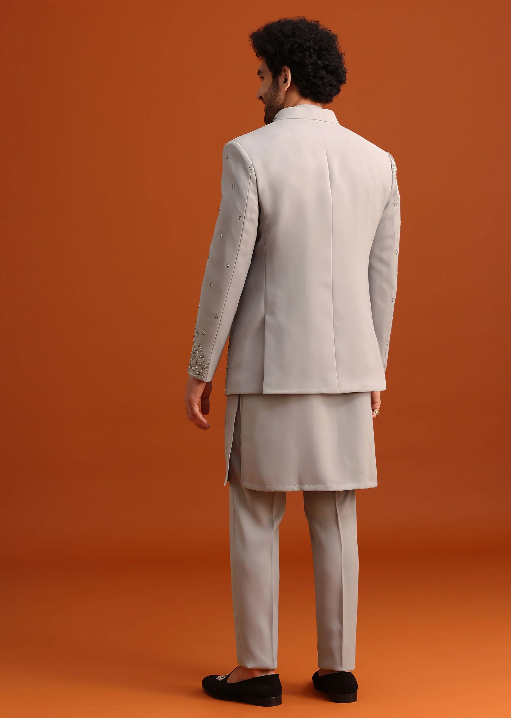 Grey Indo Western Jacket And Kurta Set - Image 5