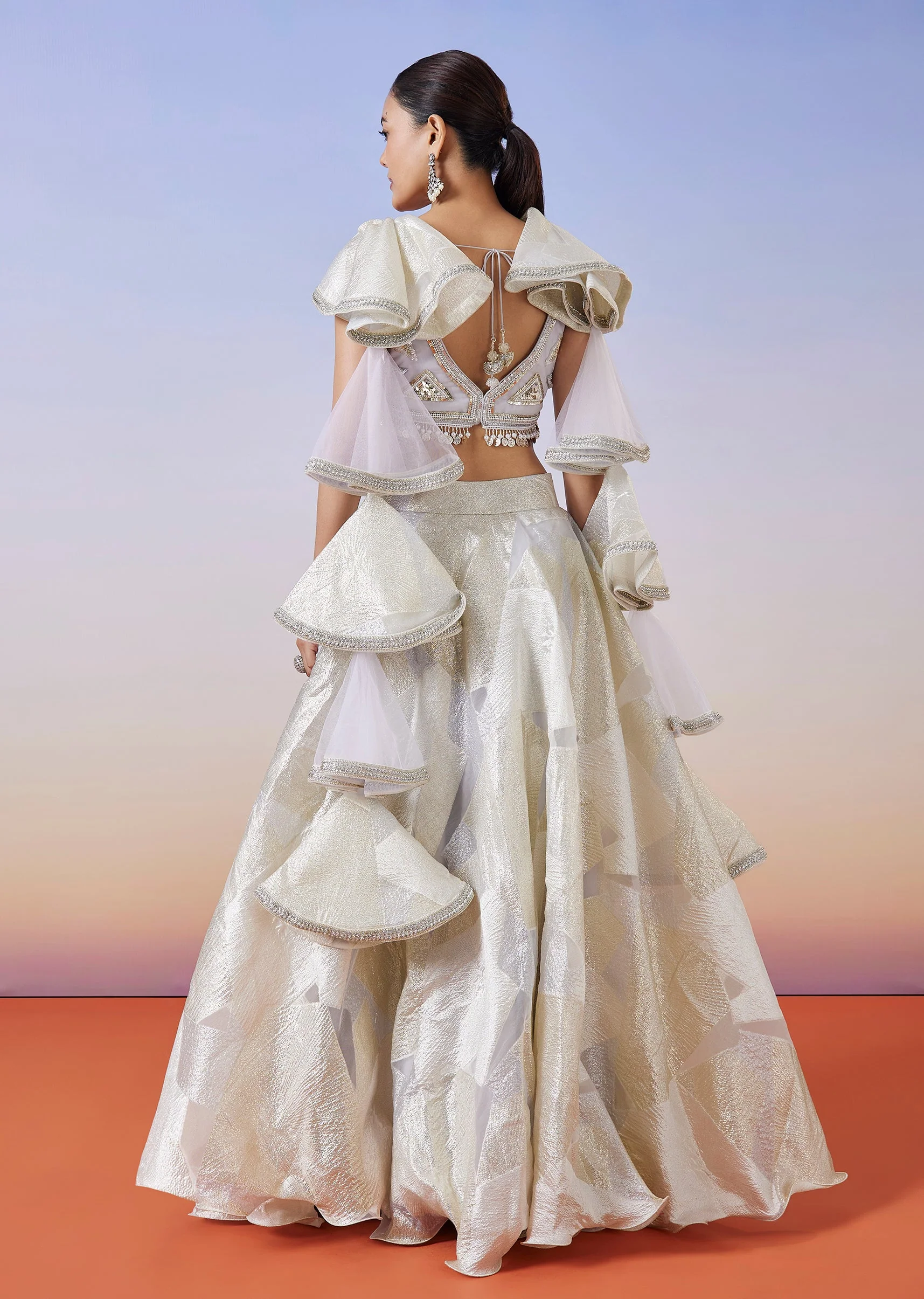 Grey Jacquard Fusion Lehenga With Dupatta - Image 2