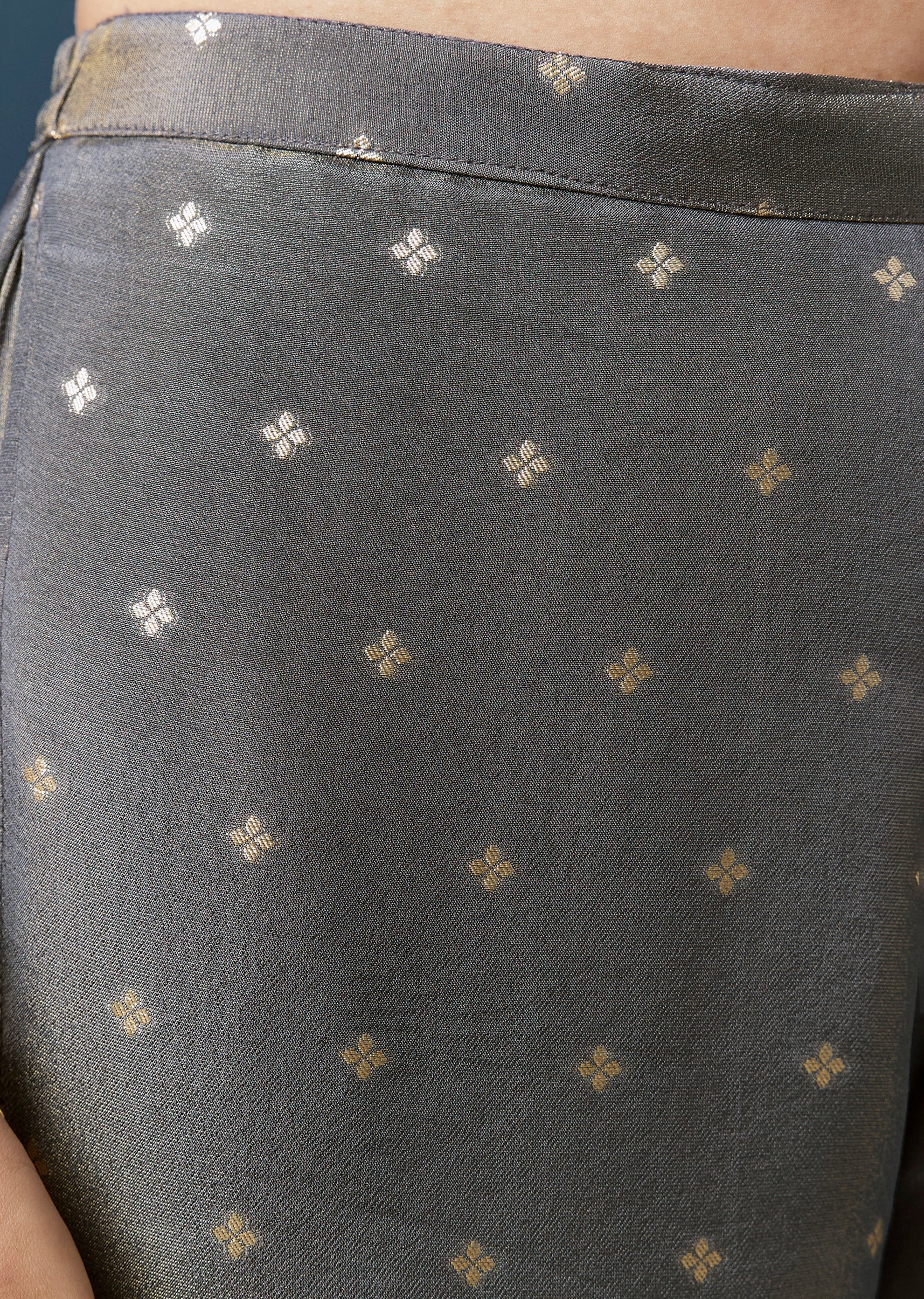 Grey Jacquard Weave Stone Work Kurta Sharara Set - Image 6