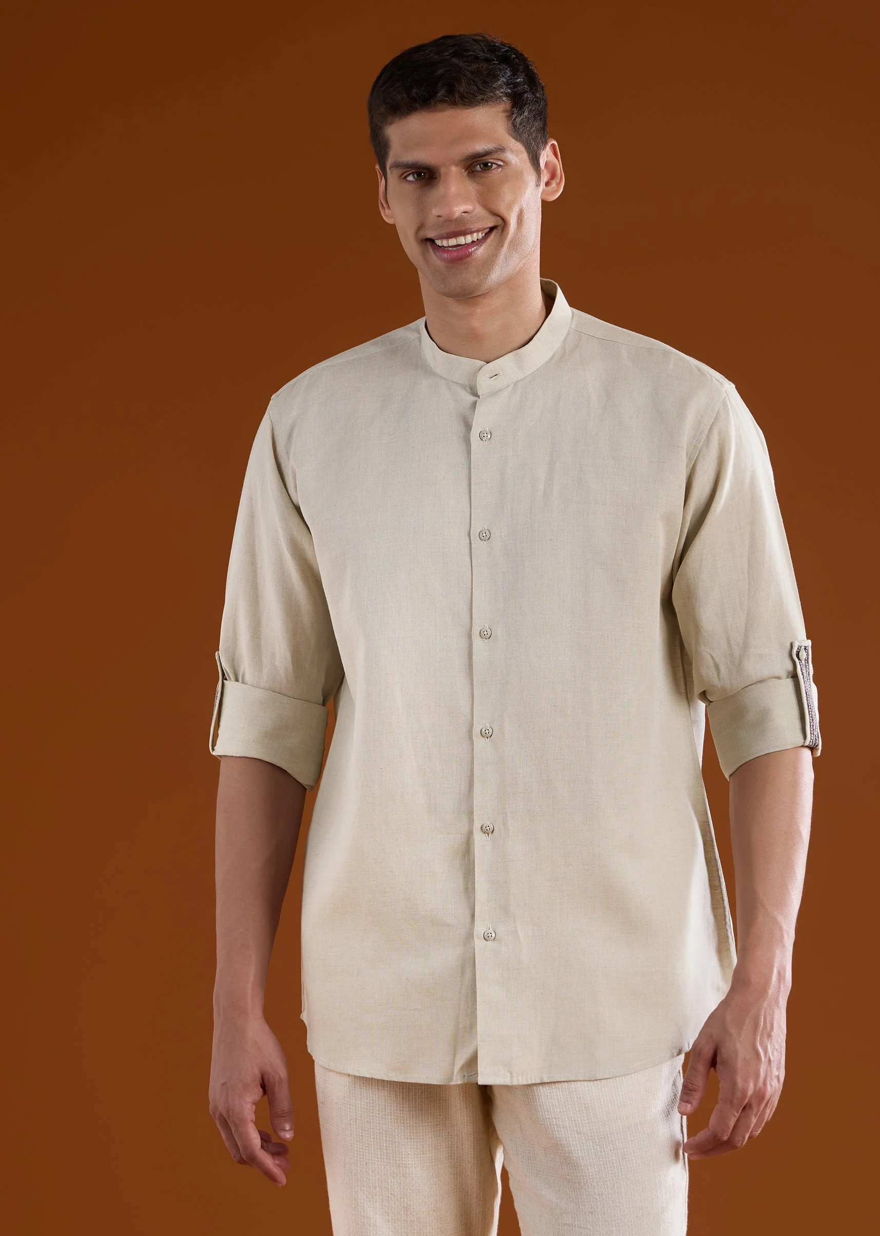 Grey Linen Printed Kurta Jacket Set - Image 6