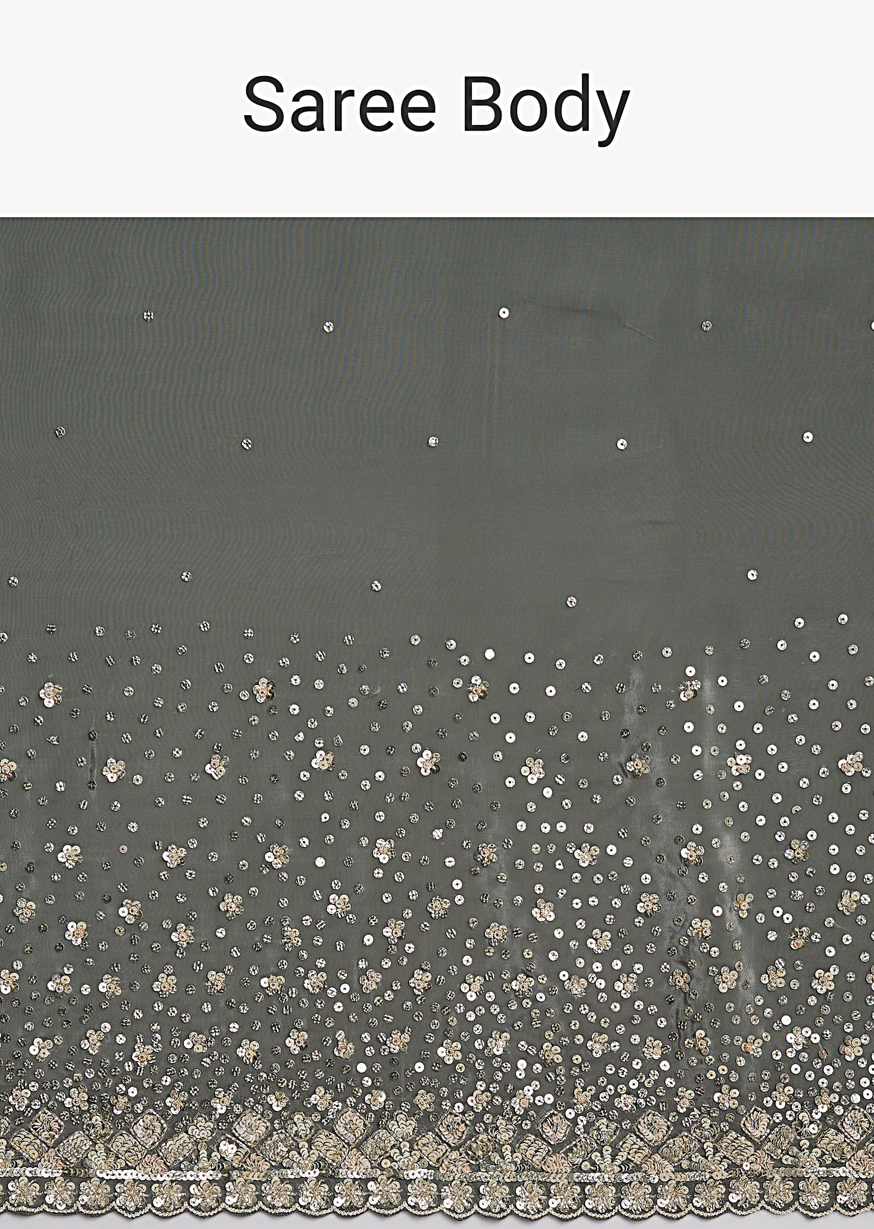 Grey Metallic Green Crepe Saree With Embellished Border - Image 9