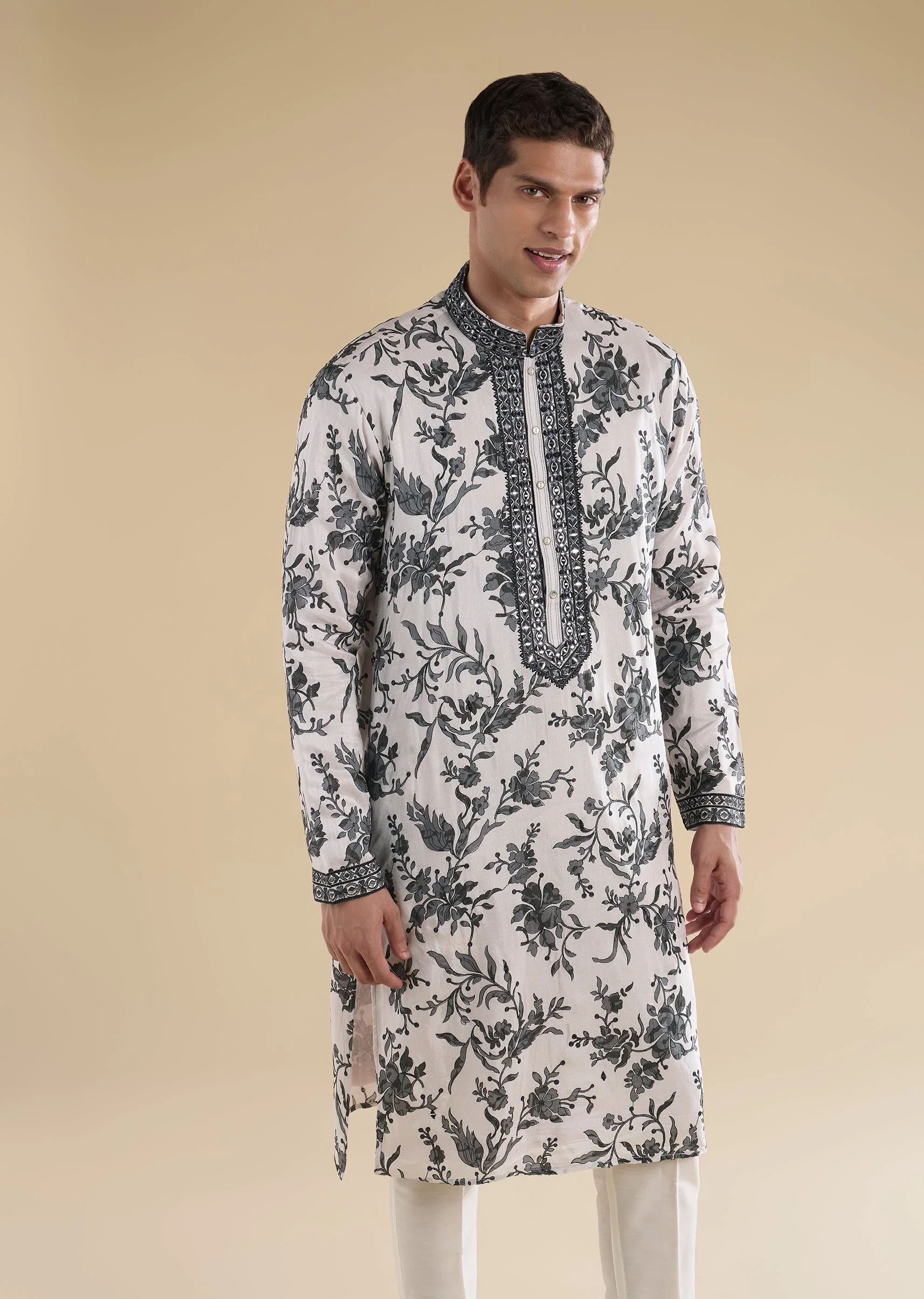 Grey Mirror Detail Kurta Set - Image 4