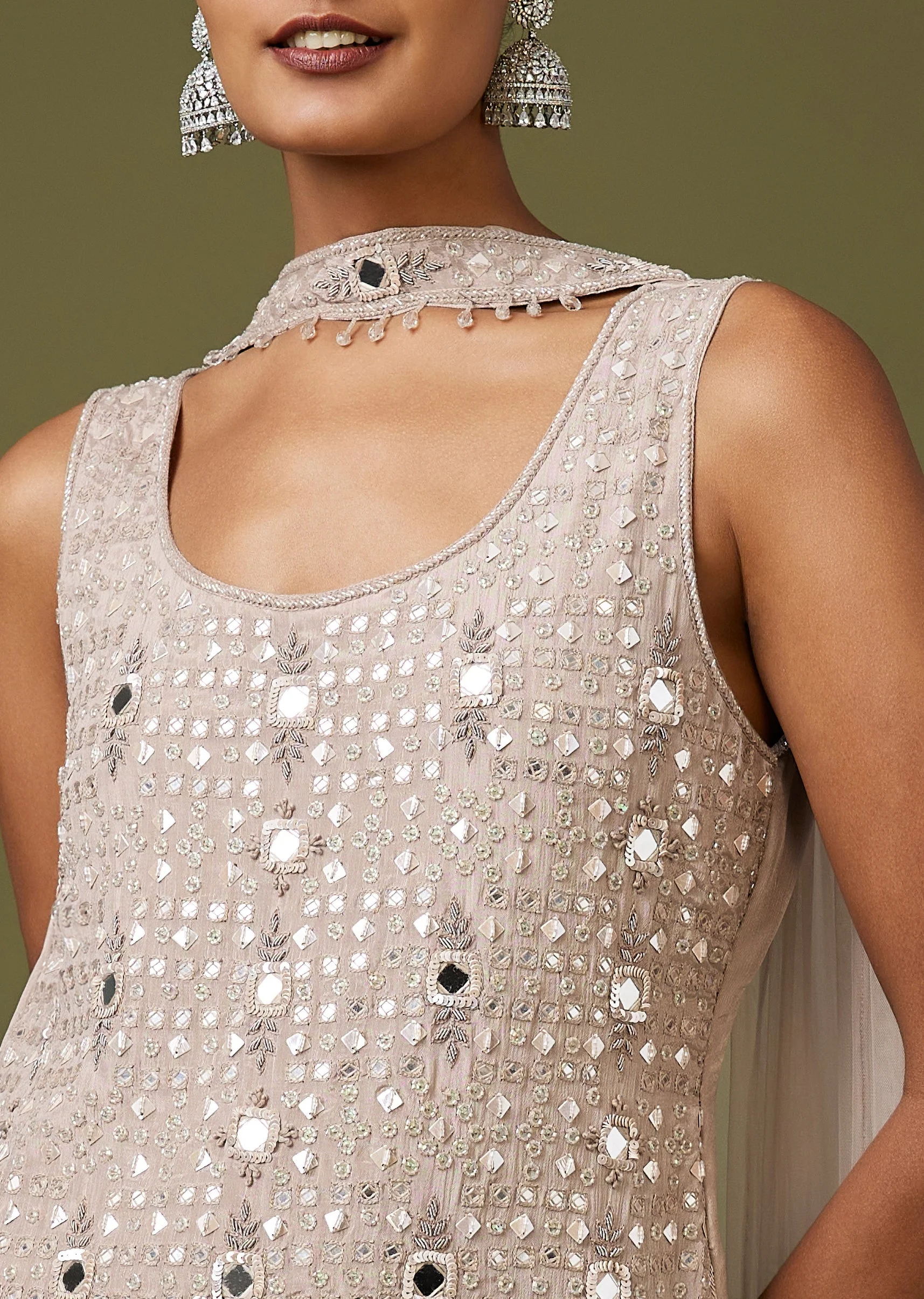 Grey Mirror Sequin Sharara Set - Image 2