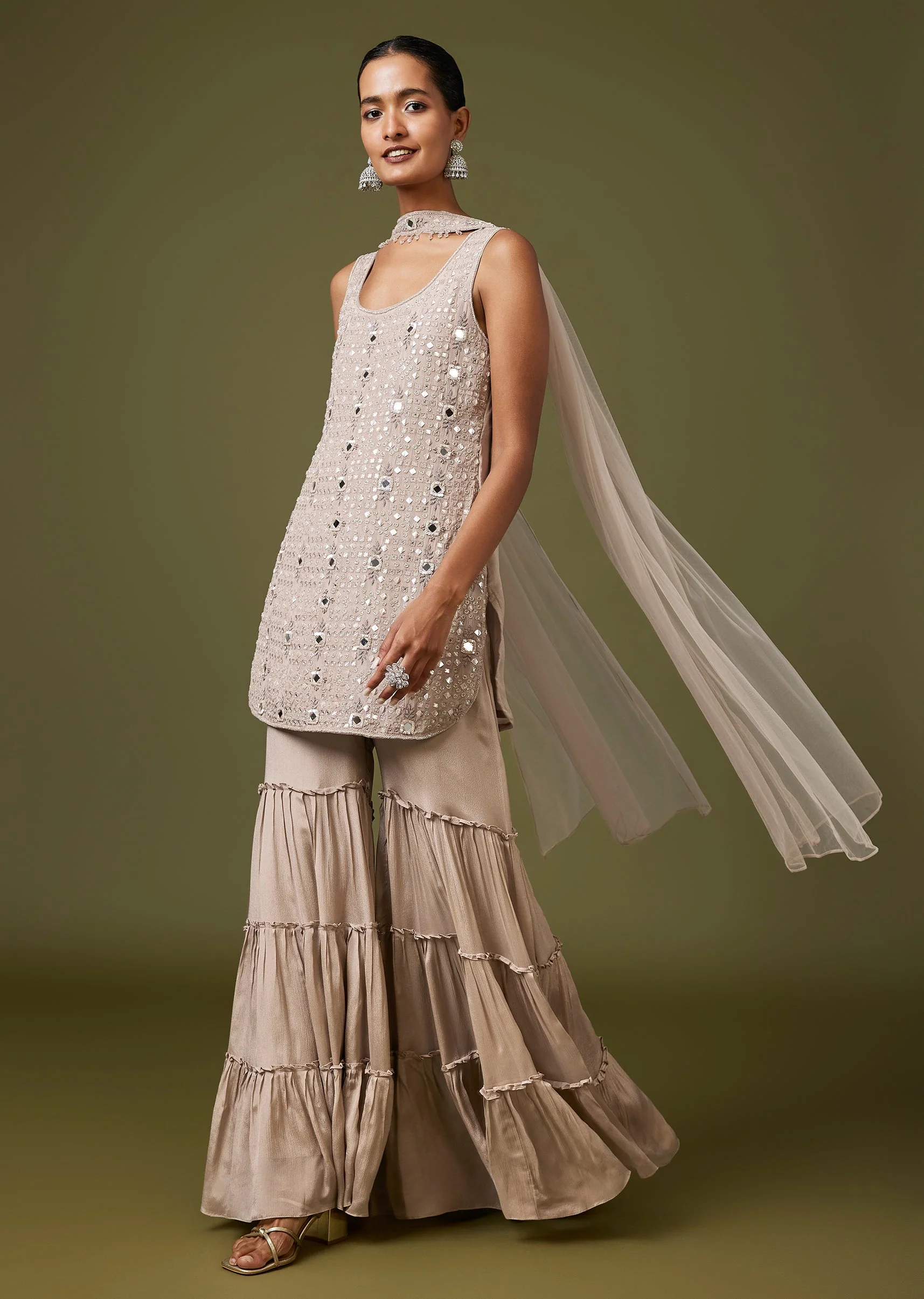Grey Mirror Sequin Sharara Set - Image 3