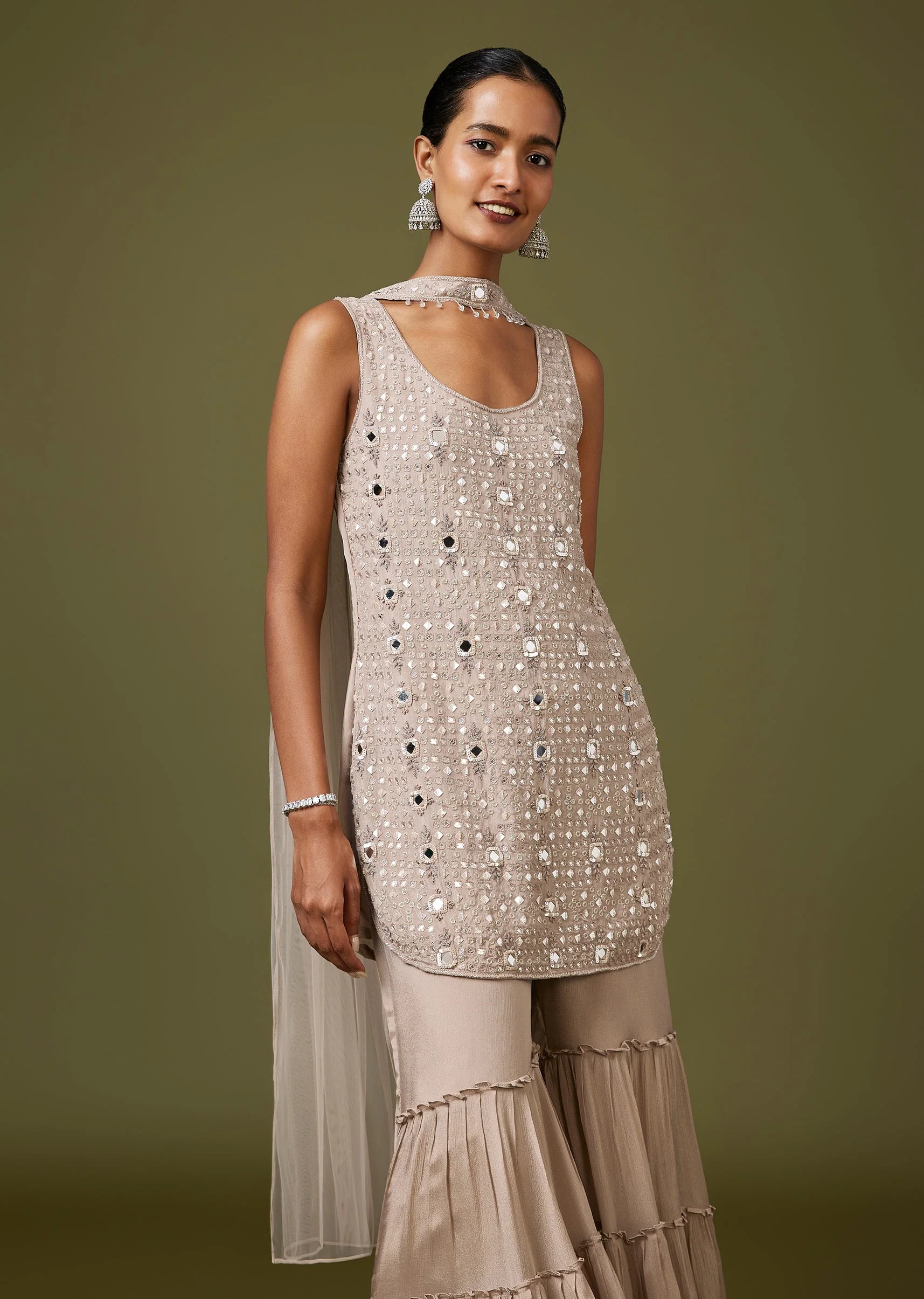 Grey Mirror Sequin Sharara Set - Image 4