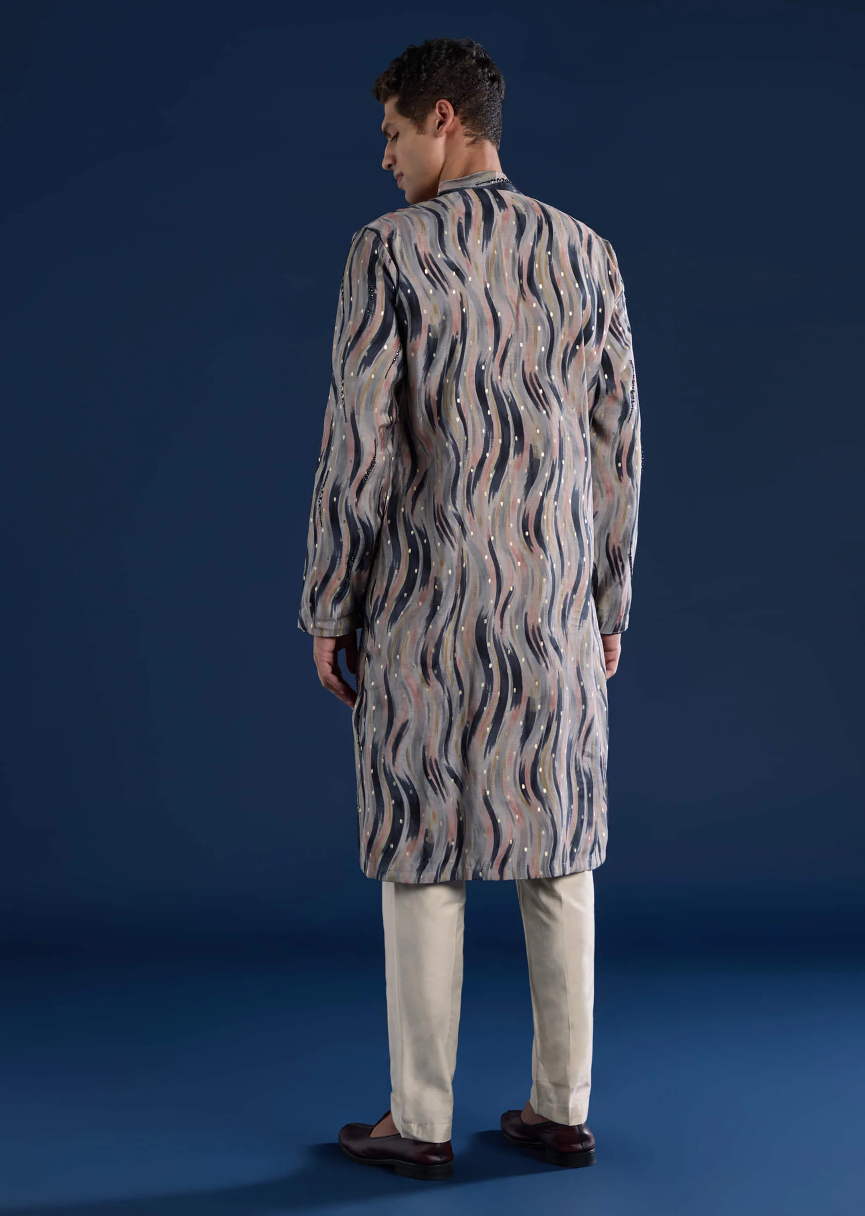 Grey Moti Embroidered Mens Kurta and Pant Set - Image 5