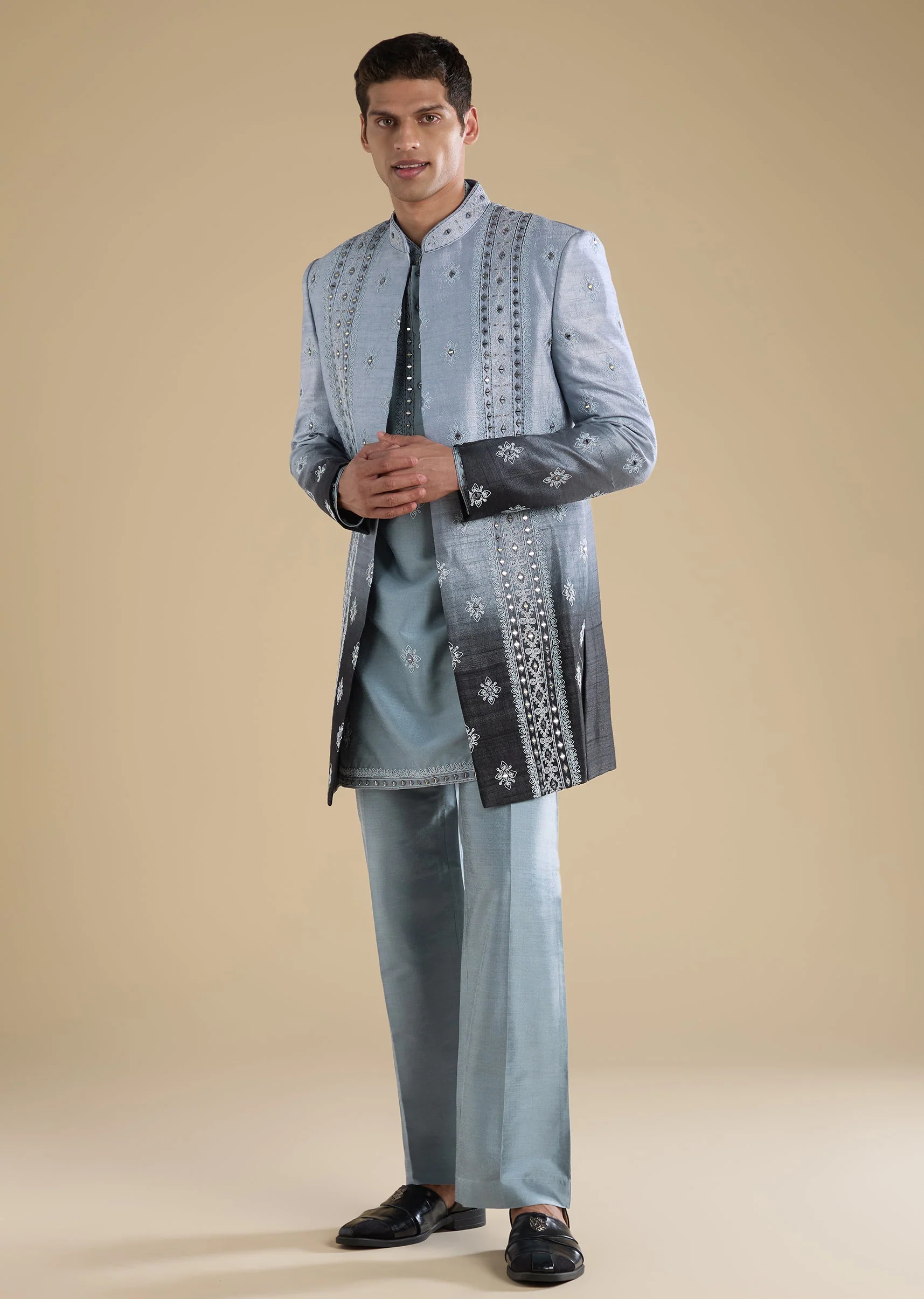 Grey Ombre Indo Western Set With Kurta And Pants