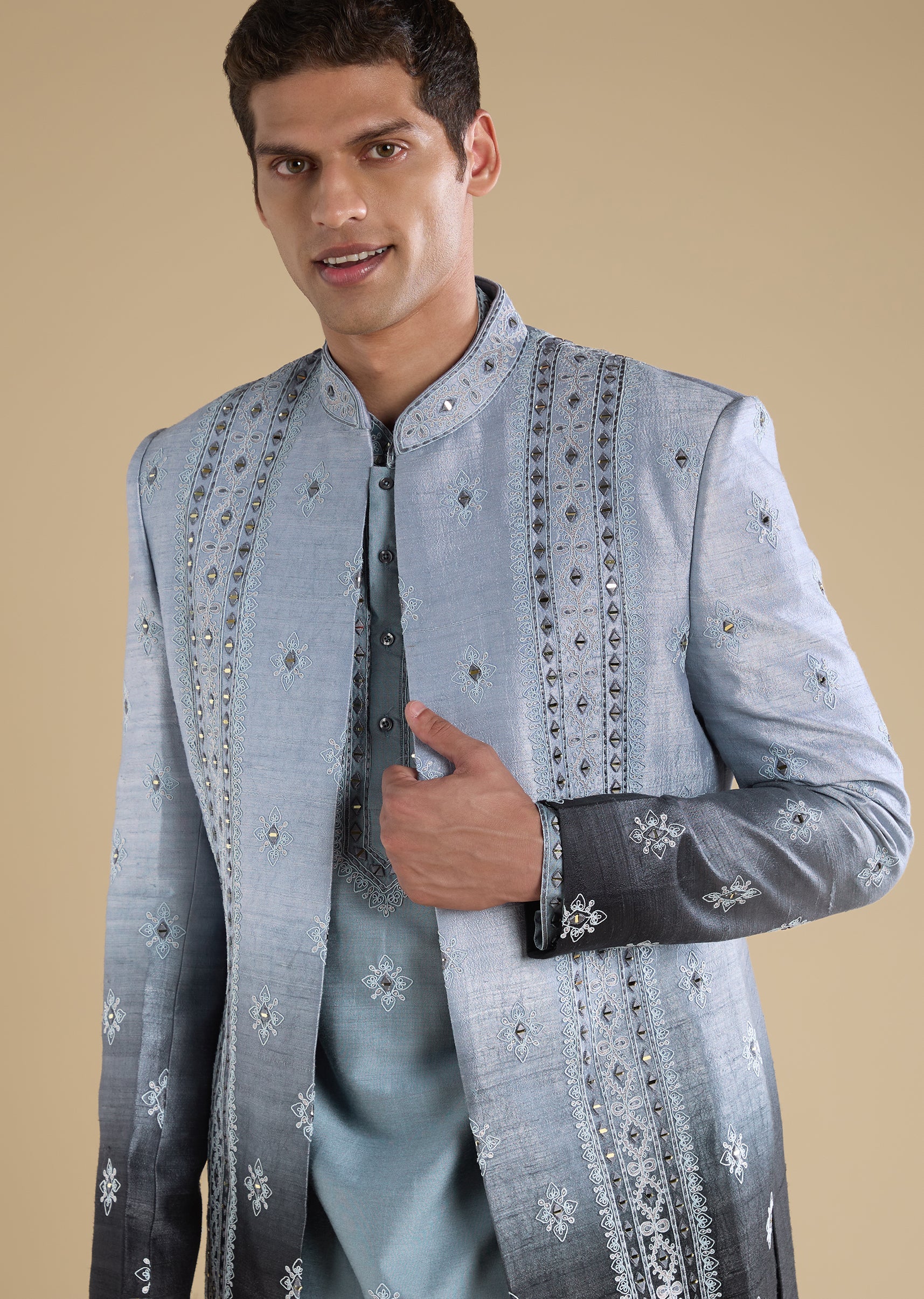 Grey Ombre Indo Western Set With Kurta And Pants - Image 2