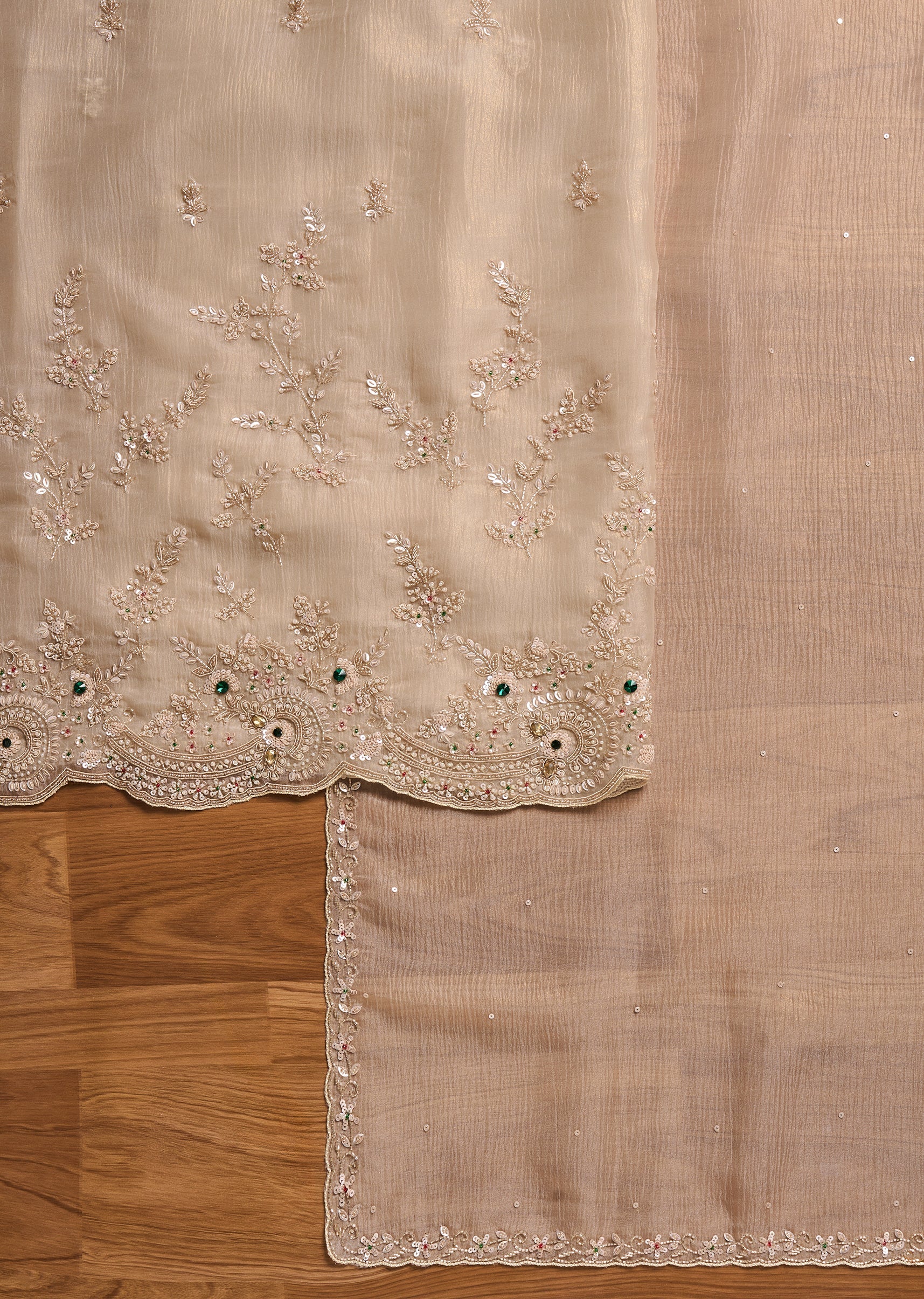 Grey Organza Unstitched Suit With Dupatta - Image 2