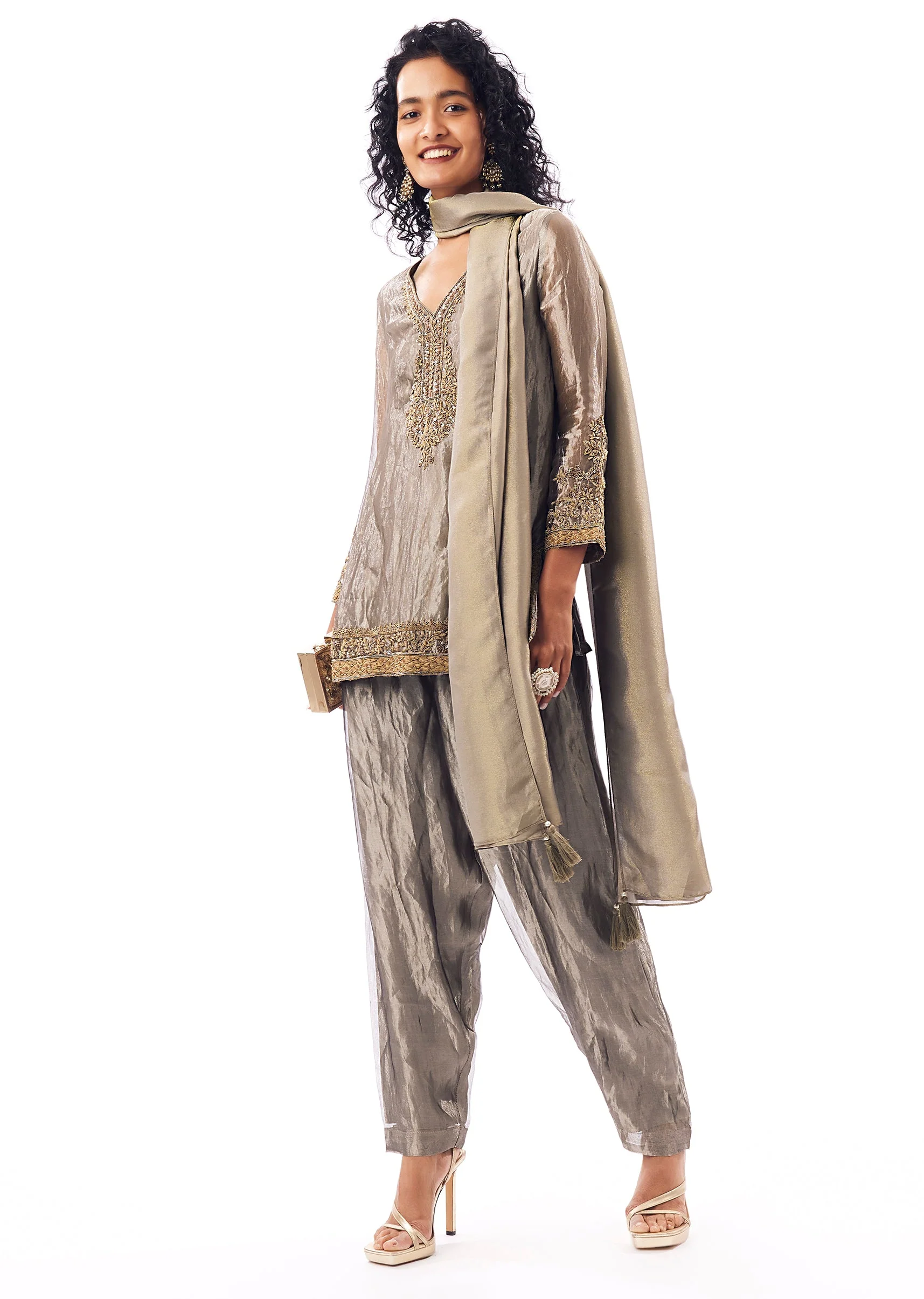 Grey Patiala Suit With Zardosi And Sequins - Image 3