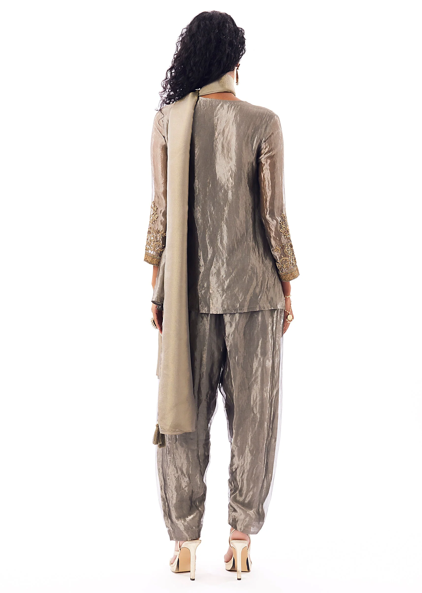 Grey Patiala Suit With Zardosi And Sequins - Image 5