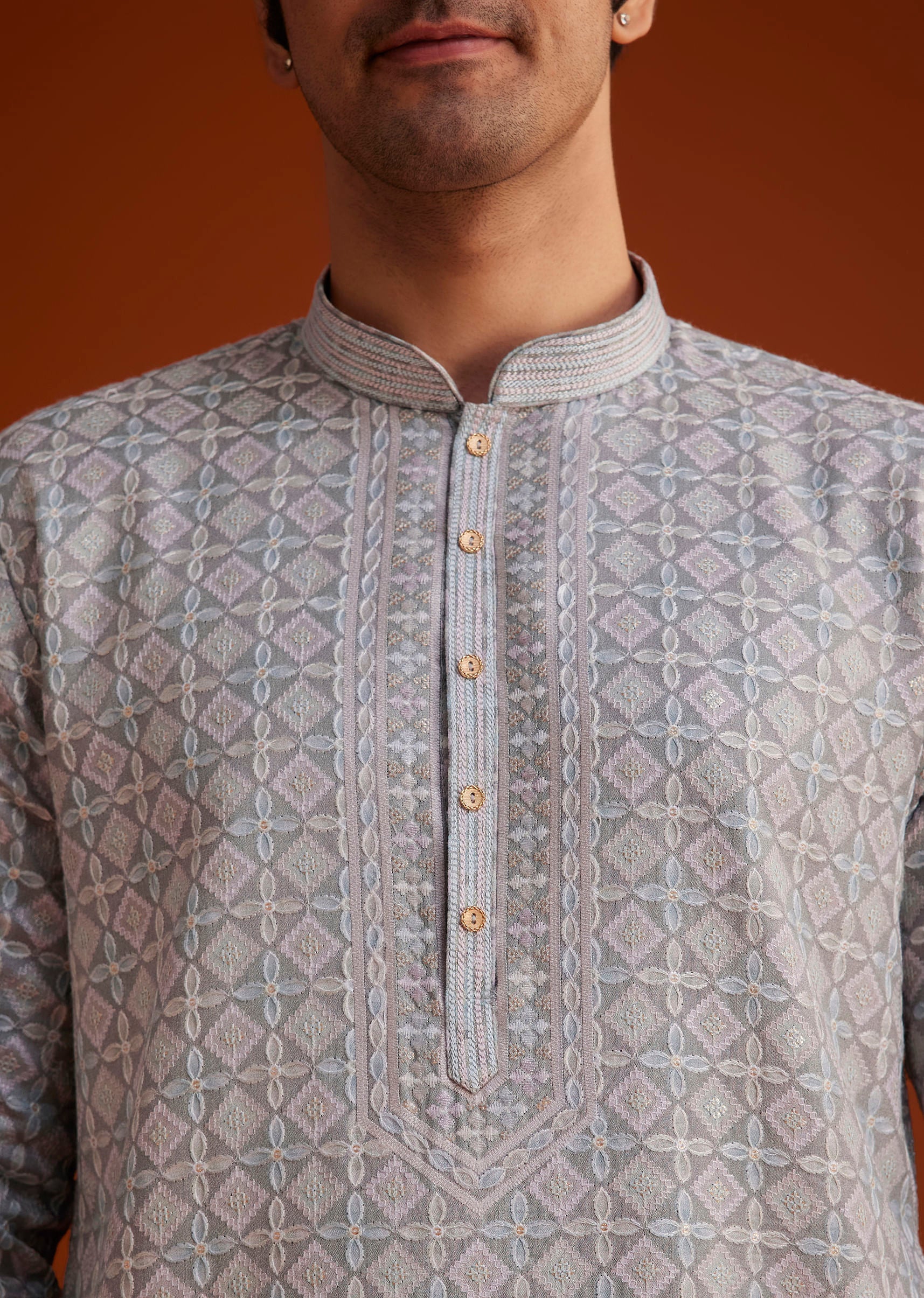 Grey Printed Kurta With Geometric Motifs - Image 2