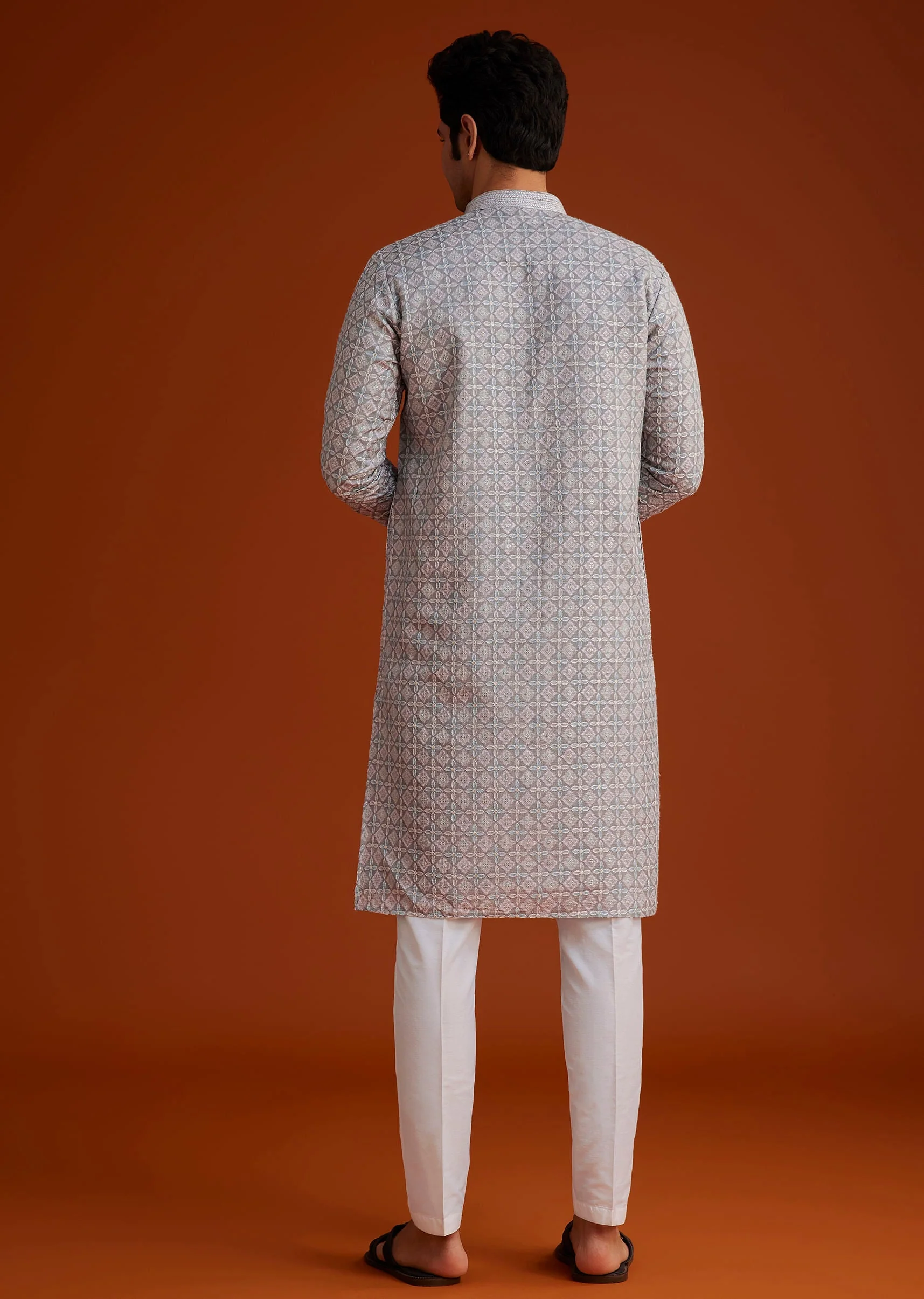 Grey Printed Kurta With Geometric Motifs - Image 5