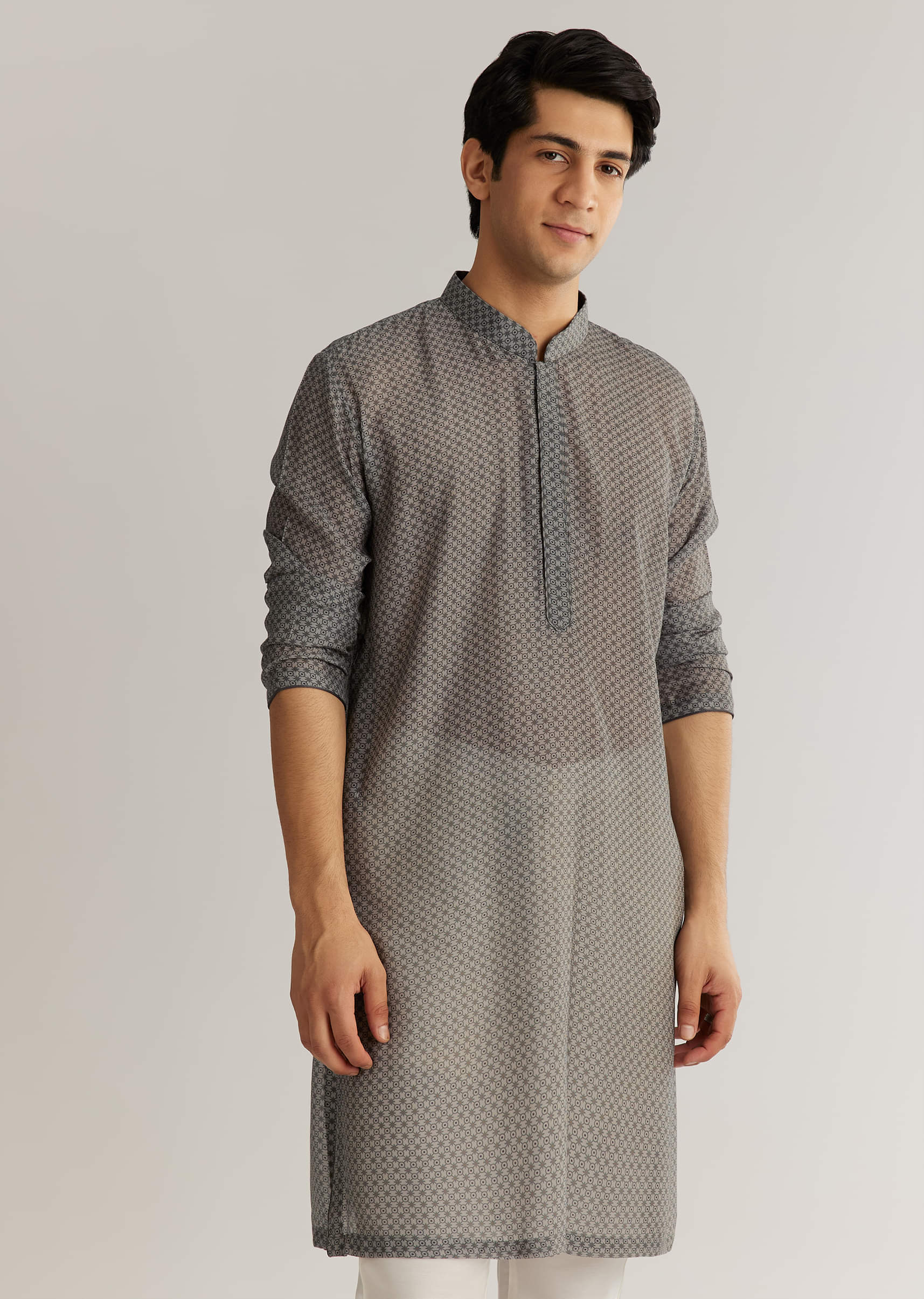 Grey Silk Cutdana Sequins Kurta Jacket Set - Image 6