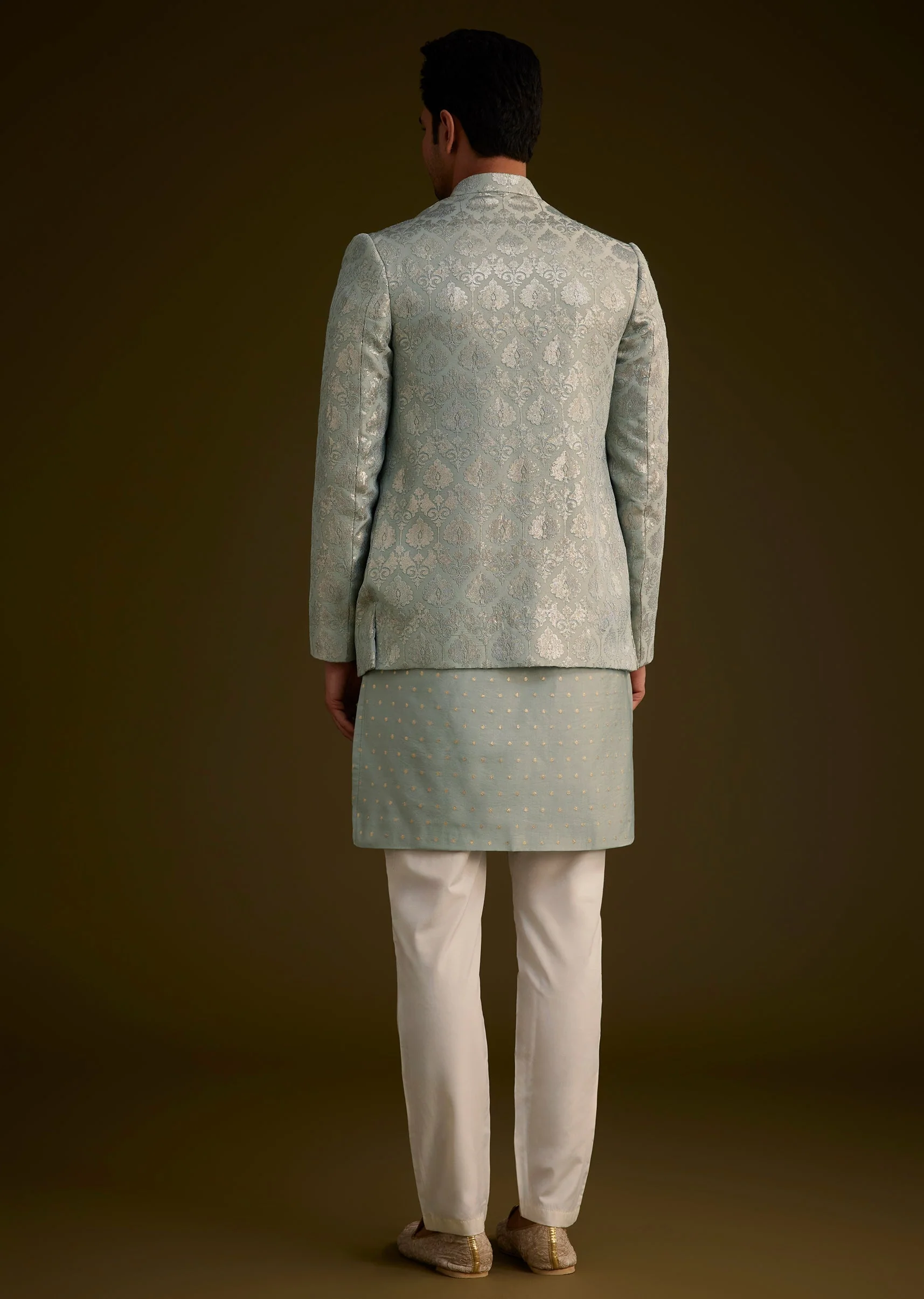 Grey Silk Jodhpuri Suit Featuring Foil Print - Image 10