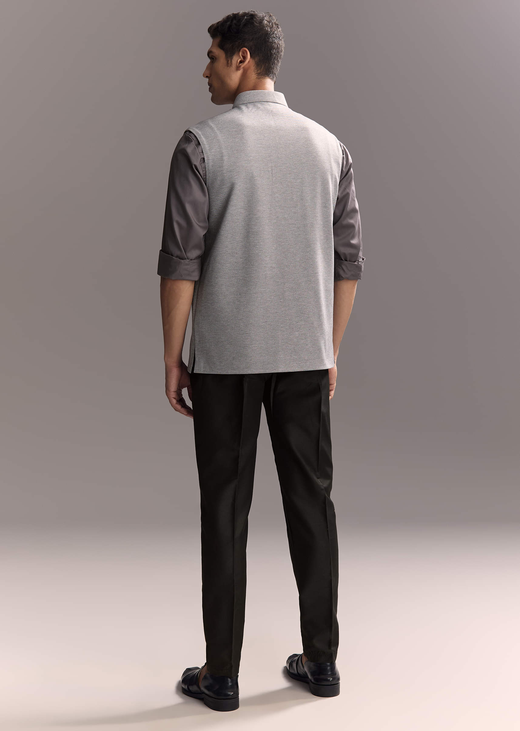 Grey Silk Kurta Jacket Set For Men With Hand Embroidery - Image 5