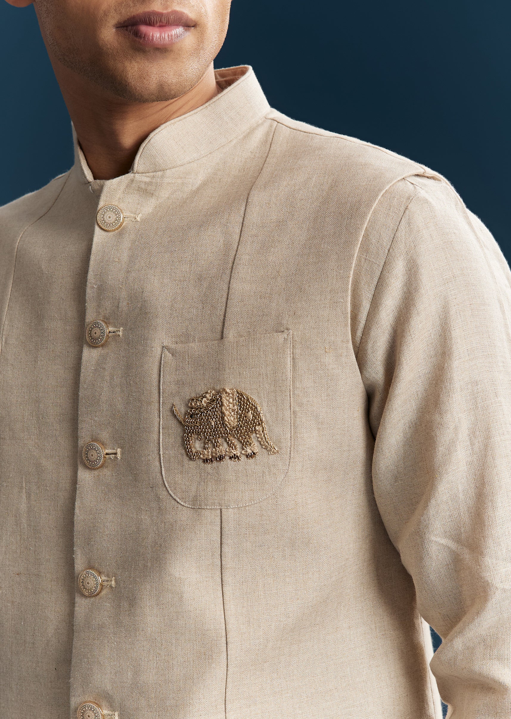 Grey Silk Kurta Jacket Set With Minimal Thread Detail - Image 2