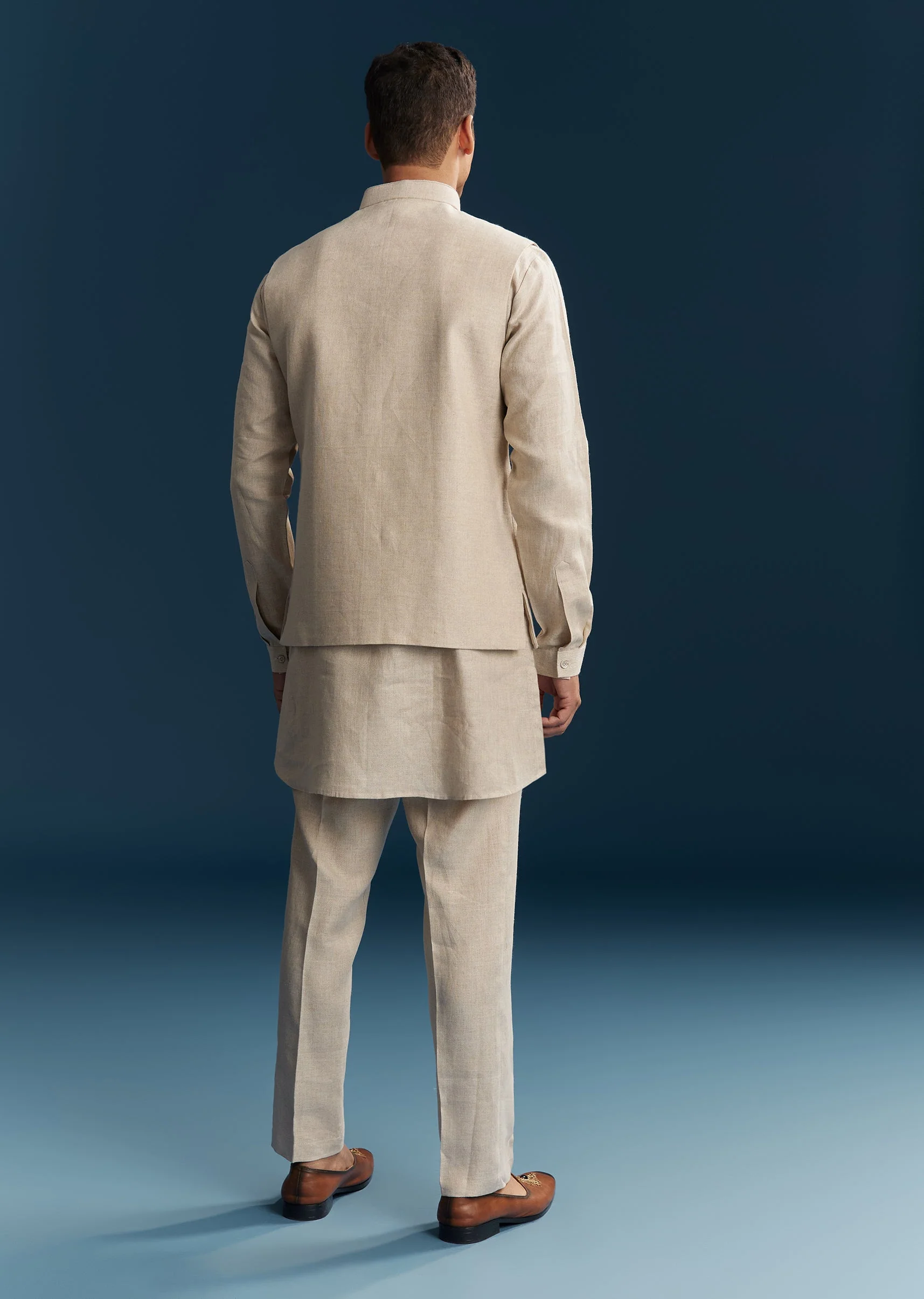 Grey Silk Kurta Jacket Set With Minimal Thread Detail - Image 5