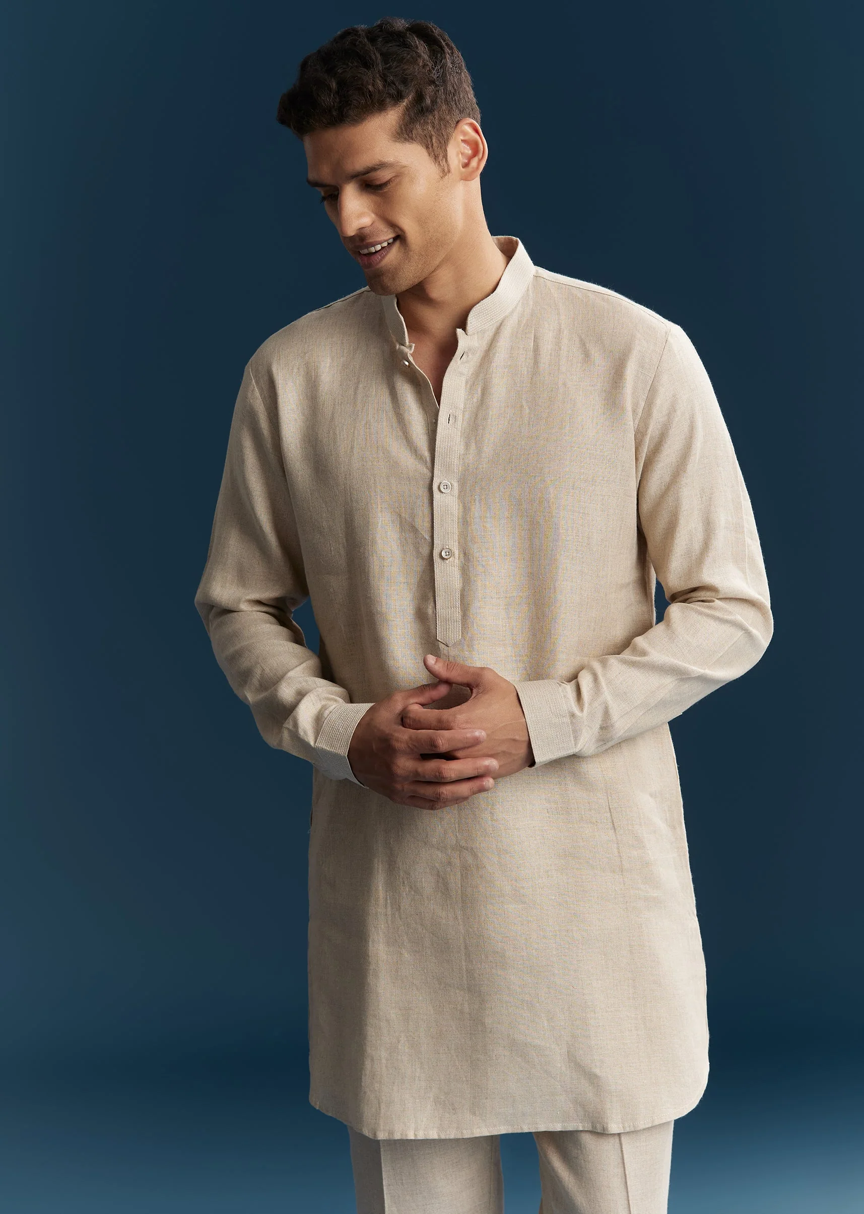 Grey Silk Kurta Jacket Set With Minimal Thread Detail - Image 6