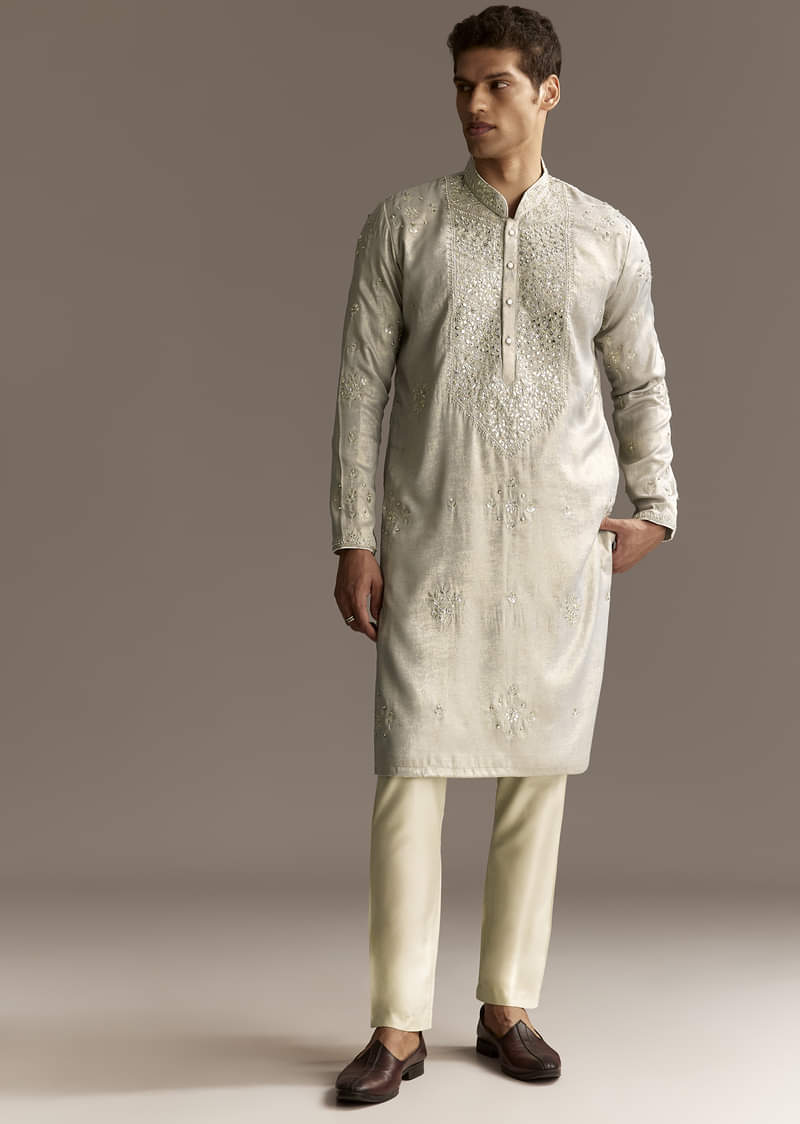 Grey Silk Kurta Set - Image 2
