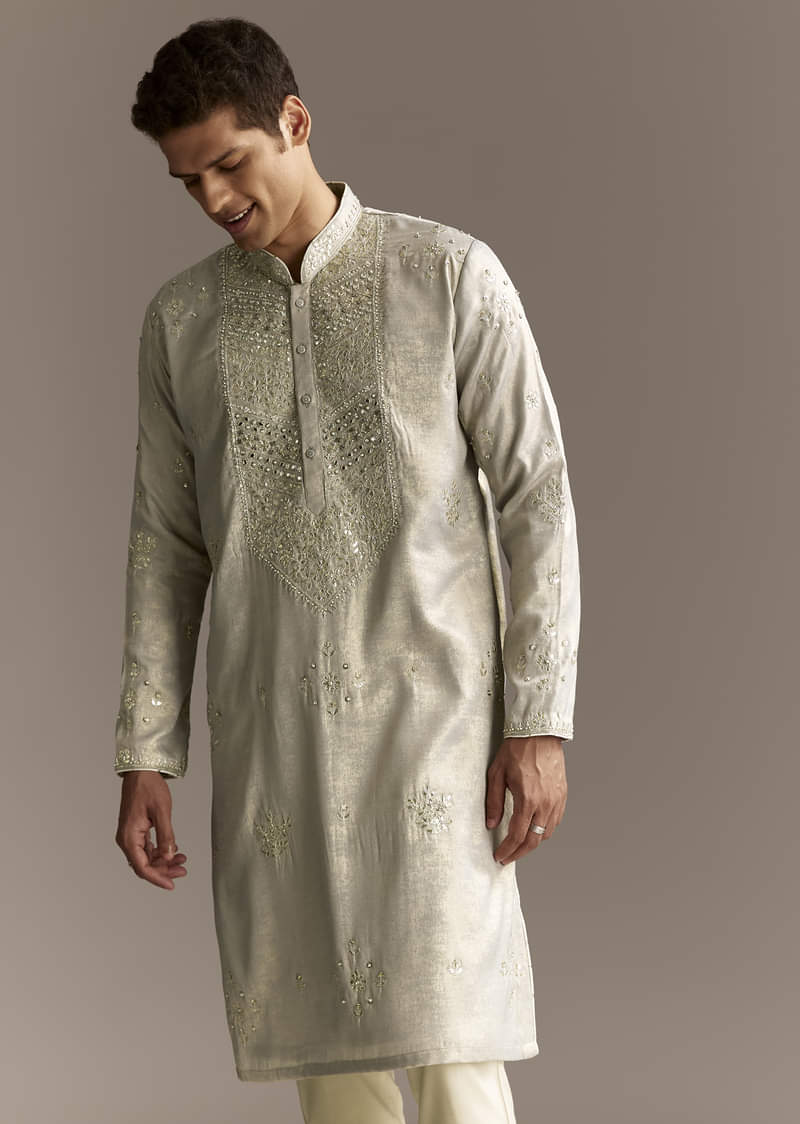 Grey Silk Kurta Set - Image 3