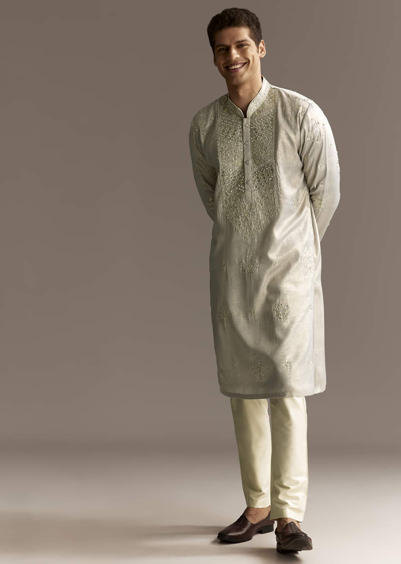 Grey Silk Kurta Set - Image 4