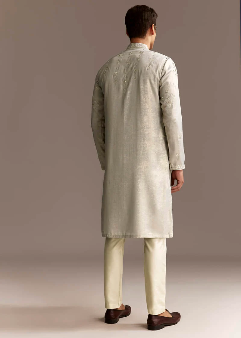 Grey Silk Kurta Set - Image 5