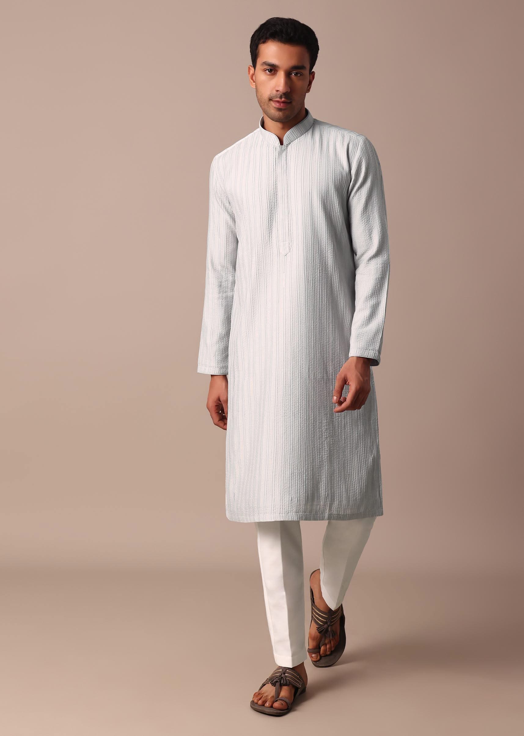 Grey Silk Kurta Set With Resham Thread Work - Image 5