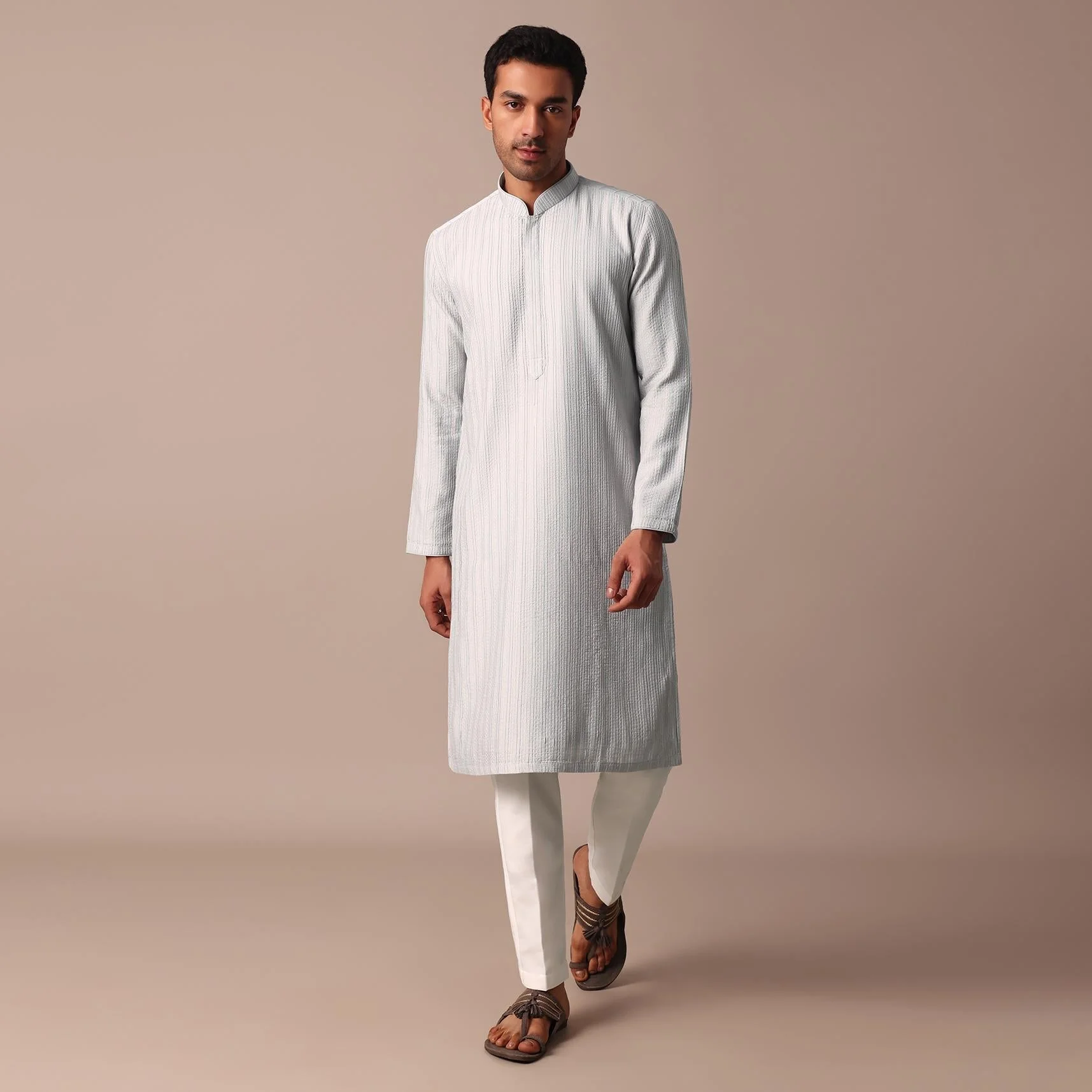 Grey Silk Kurta Set With Resham Thread Work - Image 6