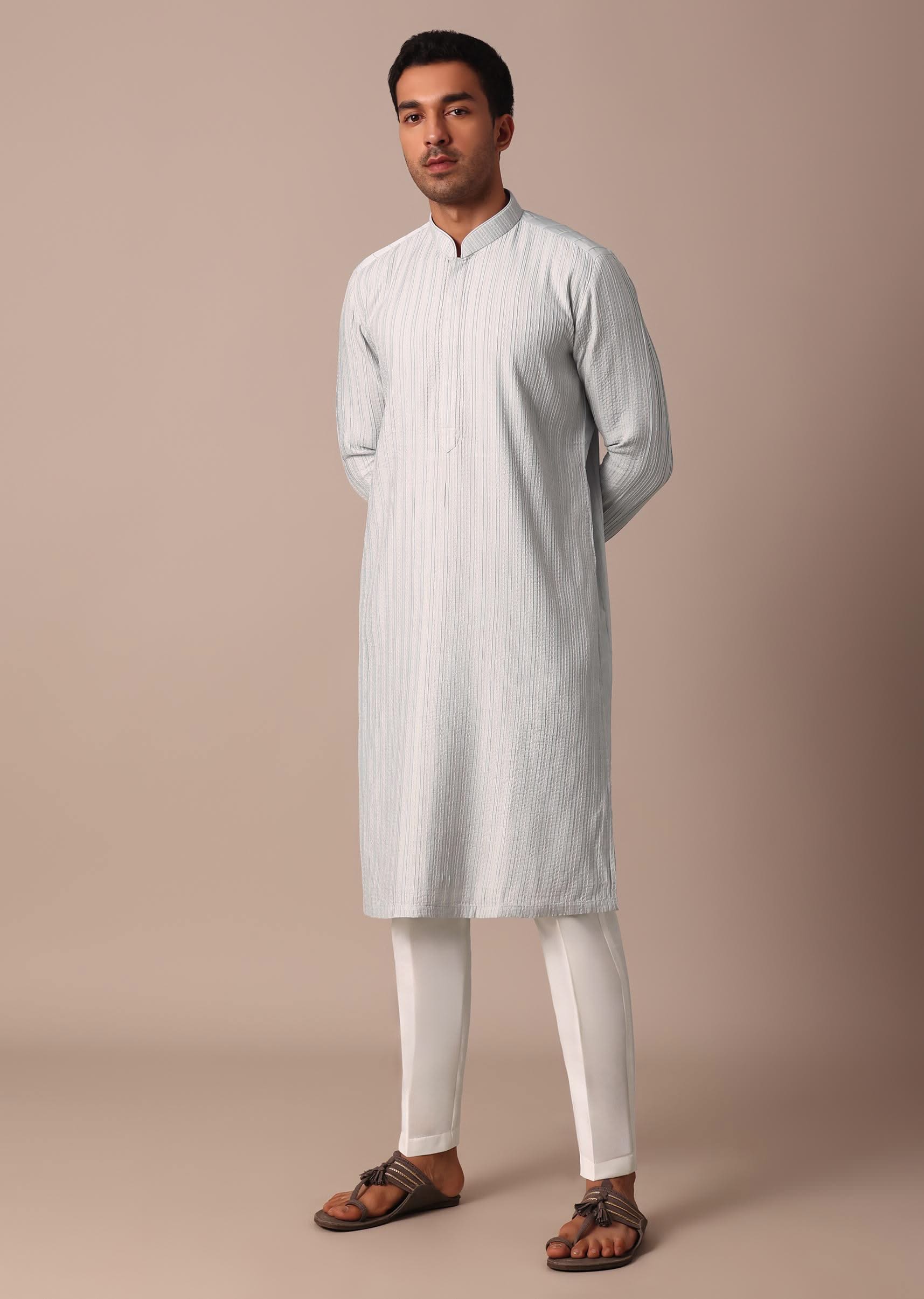 Grey Silk Kurta Set With Resham Thread Work - Image 7