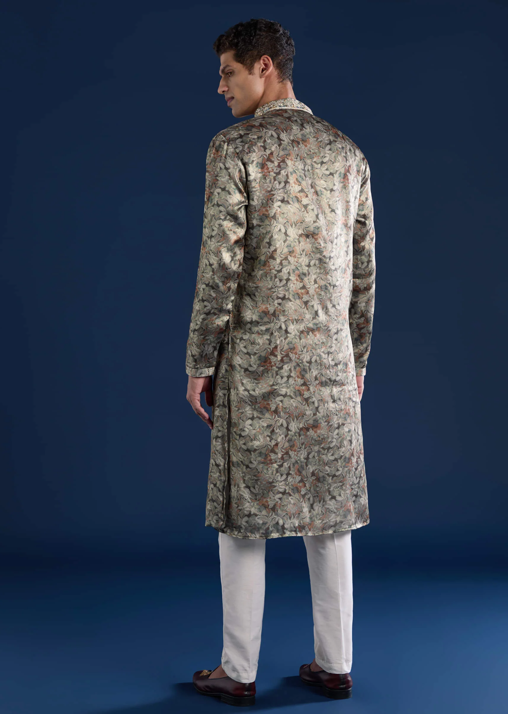 Grey Silk Mirror Work Mens Kurta and Pant Set - Image 5